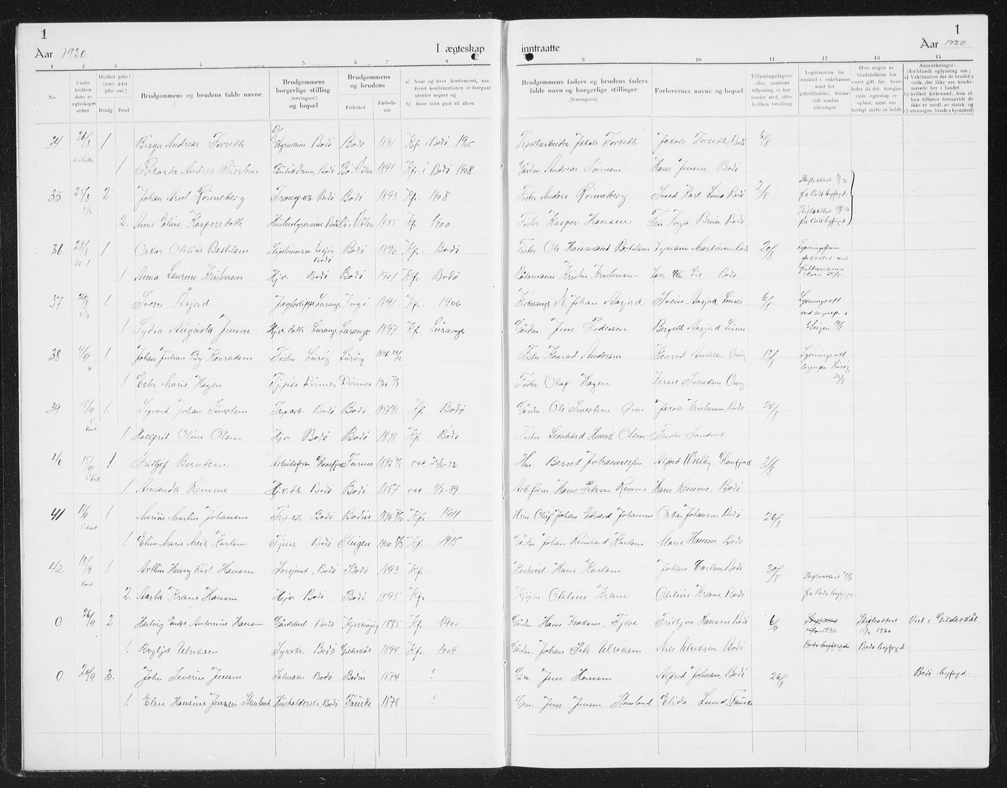 Ministerialprotokoller, klokkerbøker og fødselsregistre - Nordland, AV/SAT-A-1459/801/L0036: Parish register (copy) no. 801C11, 1920-1934, p. 1