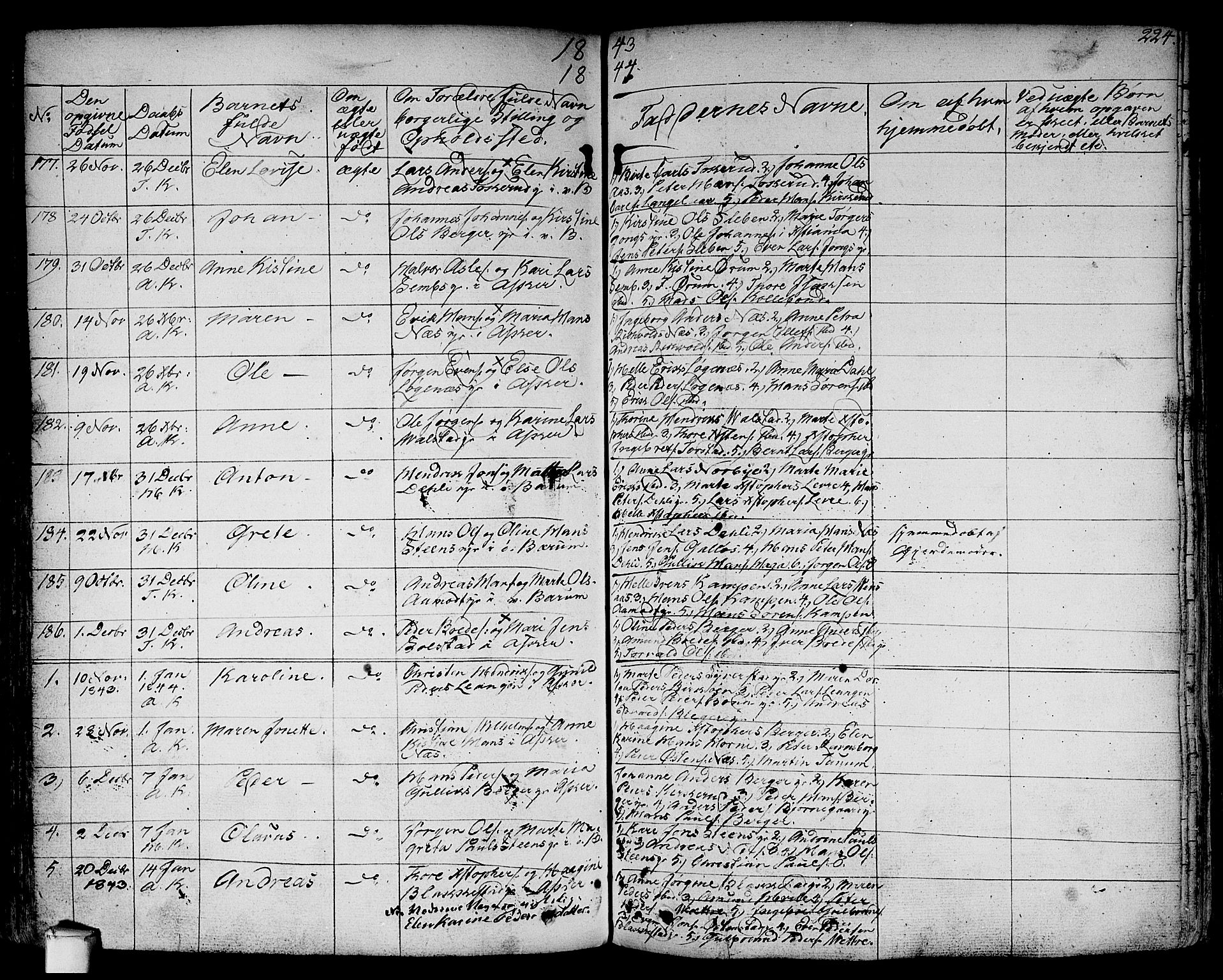 Asker prestekontor Kirkebøker, SAO/A-10256a/F/Fa/L0007: Parish register (official) no. I 7, 1825-1864, p. 224