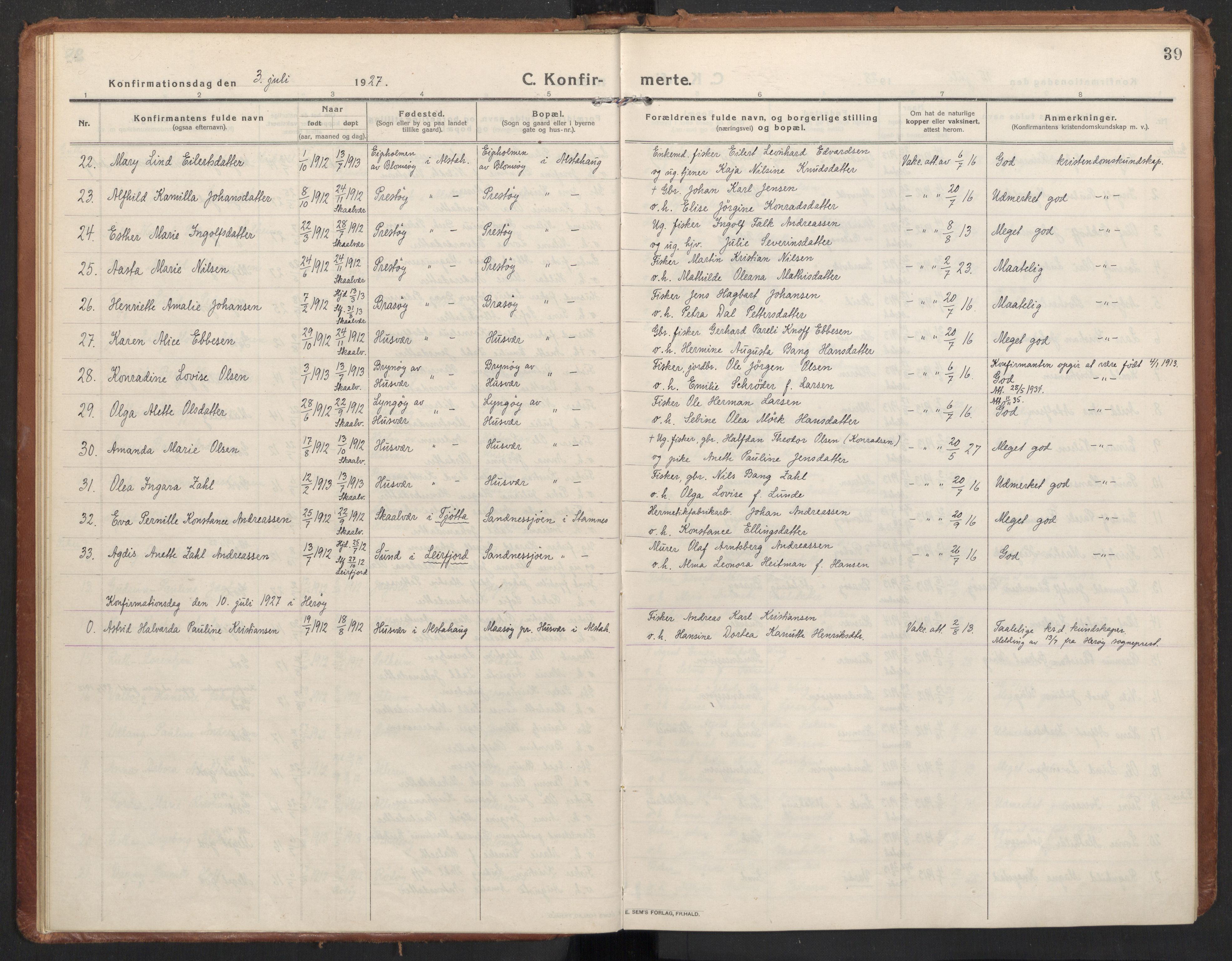 Ministerialprotokoller, klokkerbøker og fødselsregistre - Nordland, AV/SAT-A-1459/830/L0456: Parish register (official) no. 830A20, 1914-1937, p. 39