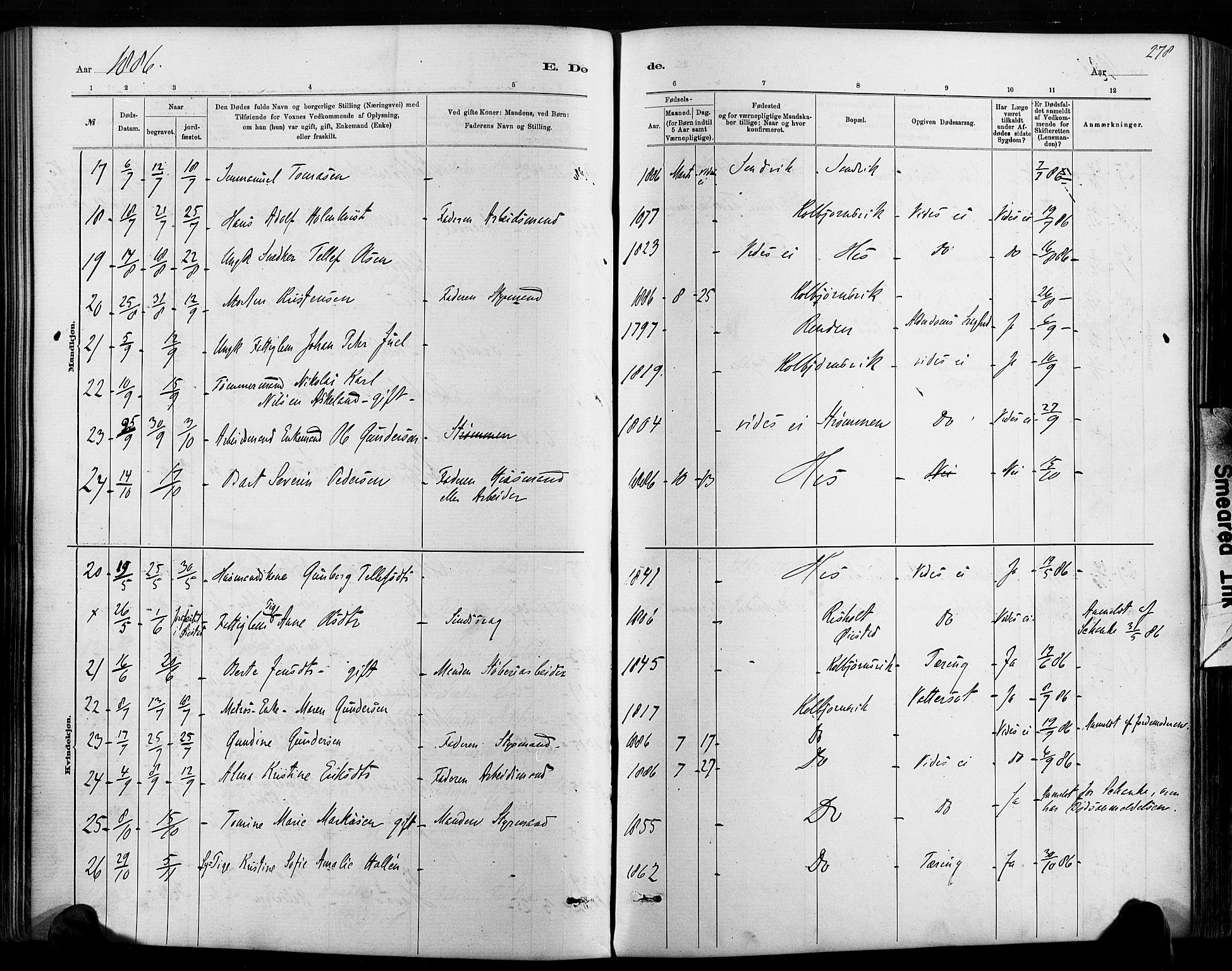 Hisøy sokneprestkontor, SAK/1111-0020/F/Fa/L0003: Parish register (official) no. A 3, 1881-1894, p. 278