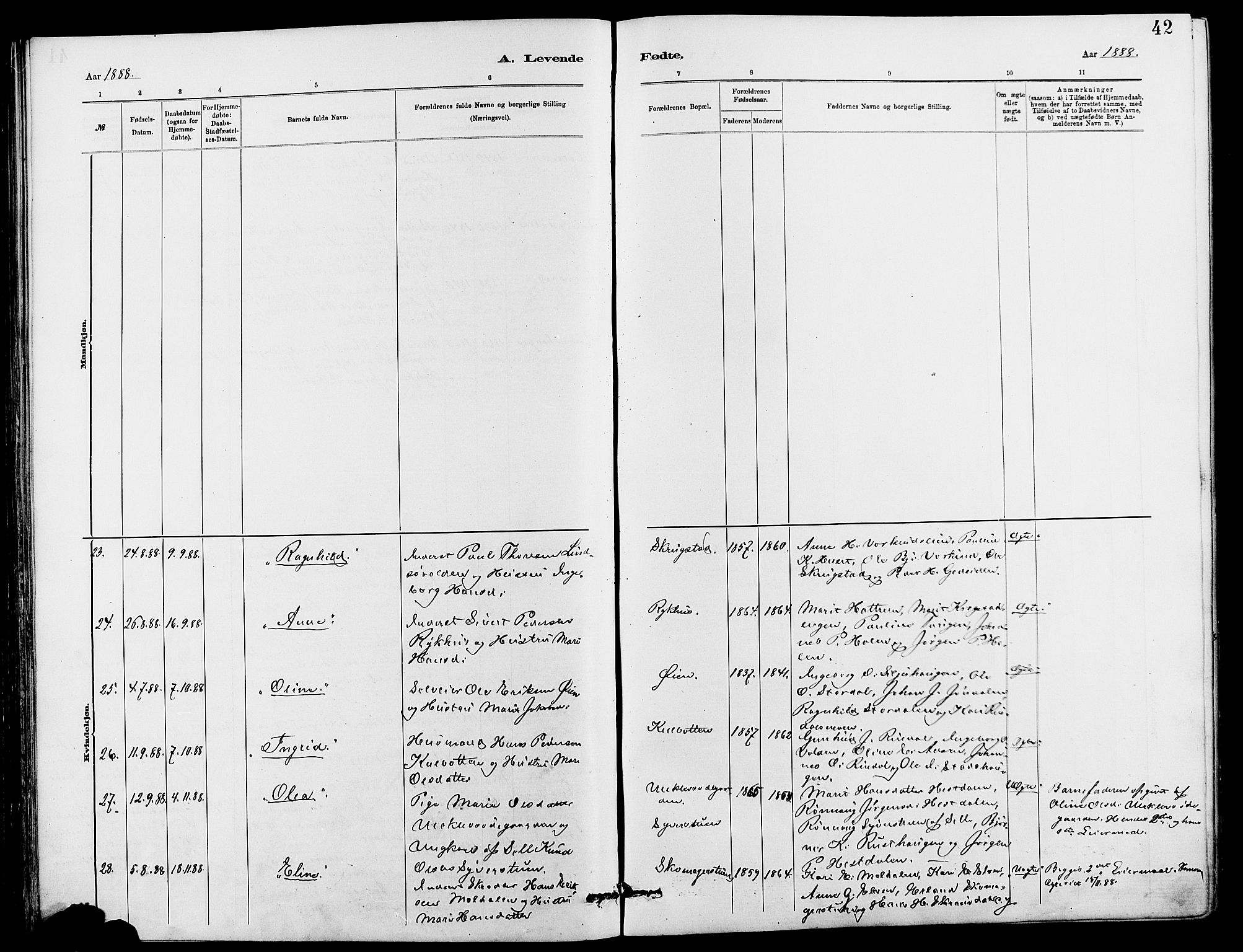Dovre prestekontor, SAH/PREST-066/H/Ha/Hab/L0002: Parish register (copy) no. 2, 1881-1907, p. 42