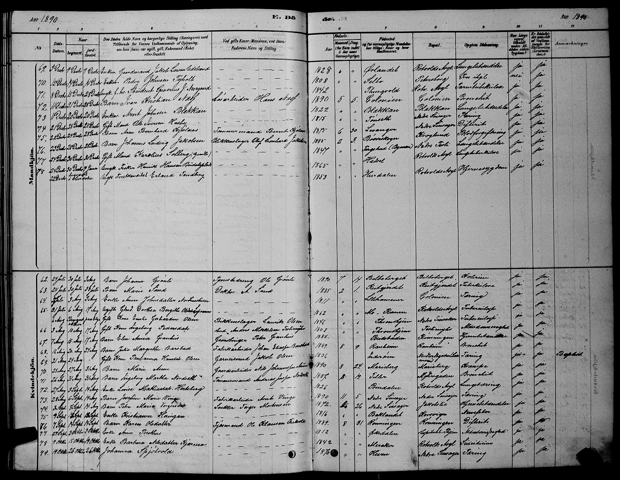 Ministerialprotokoller, klokkerbøker og fødselsregistre - Sør-Trøndelag, AV/SAT-A-1456/606/L0312: Parish register (copy) no. 606C08, 1878-1894