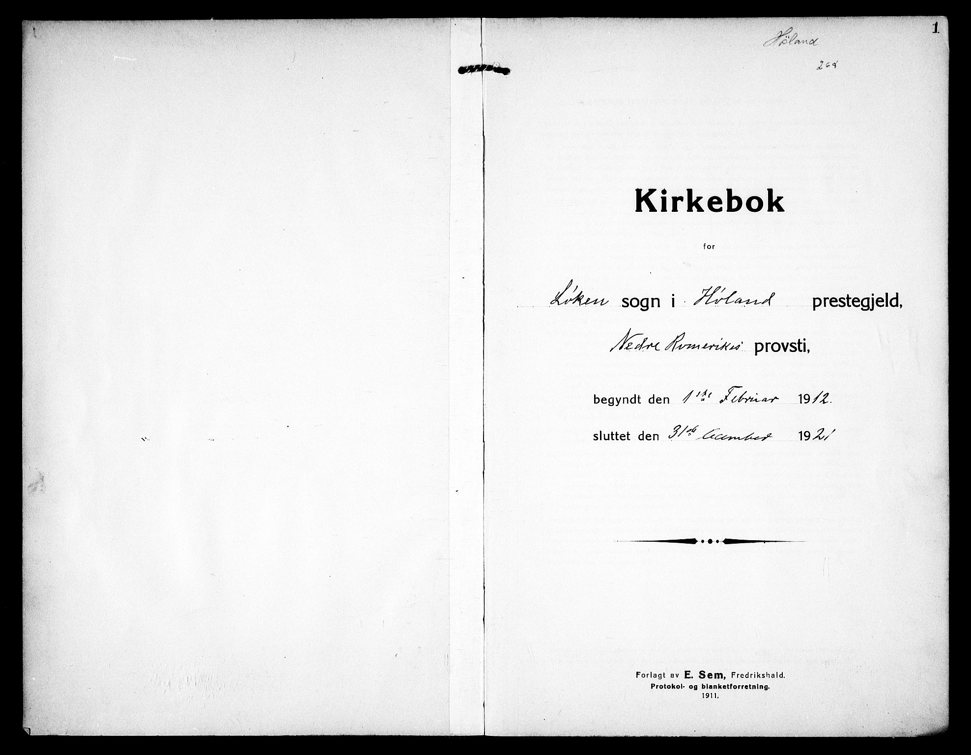 Høland prestekontor Kirkebøker, AV/SAO-A-10346a/F/Fa/L0016: Parish register (official) no. I 16, 1912-1921, p. 1