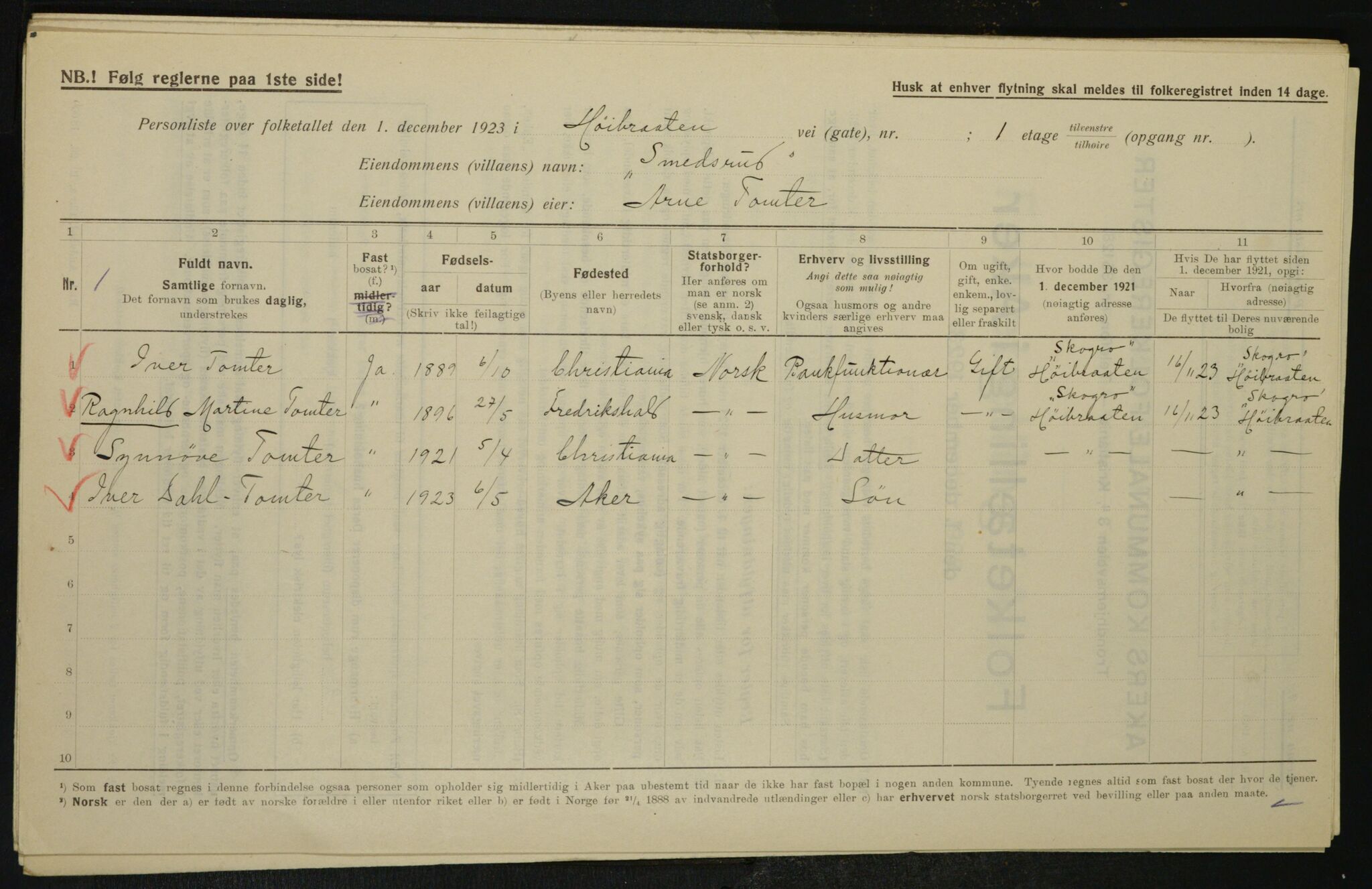 , Municipal Census 1923 for Aker, 1923, p. 27751