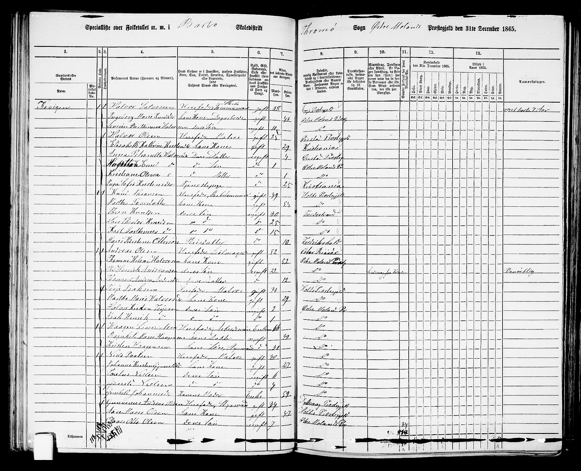 RA, 1865 census for Austre Moland, 1865, p. 88