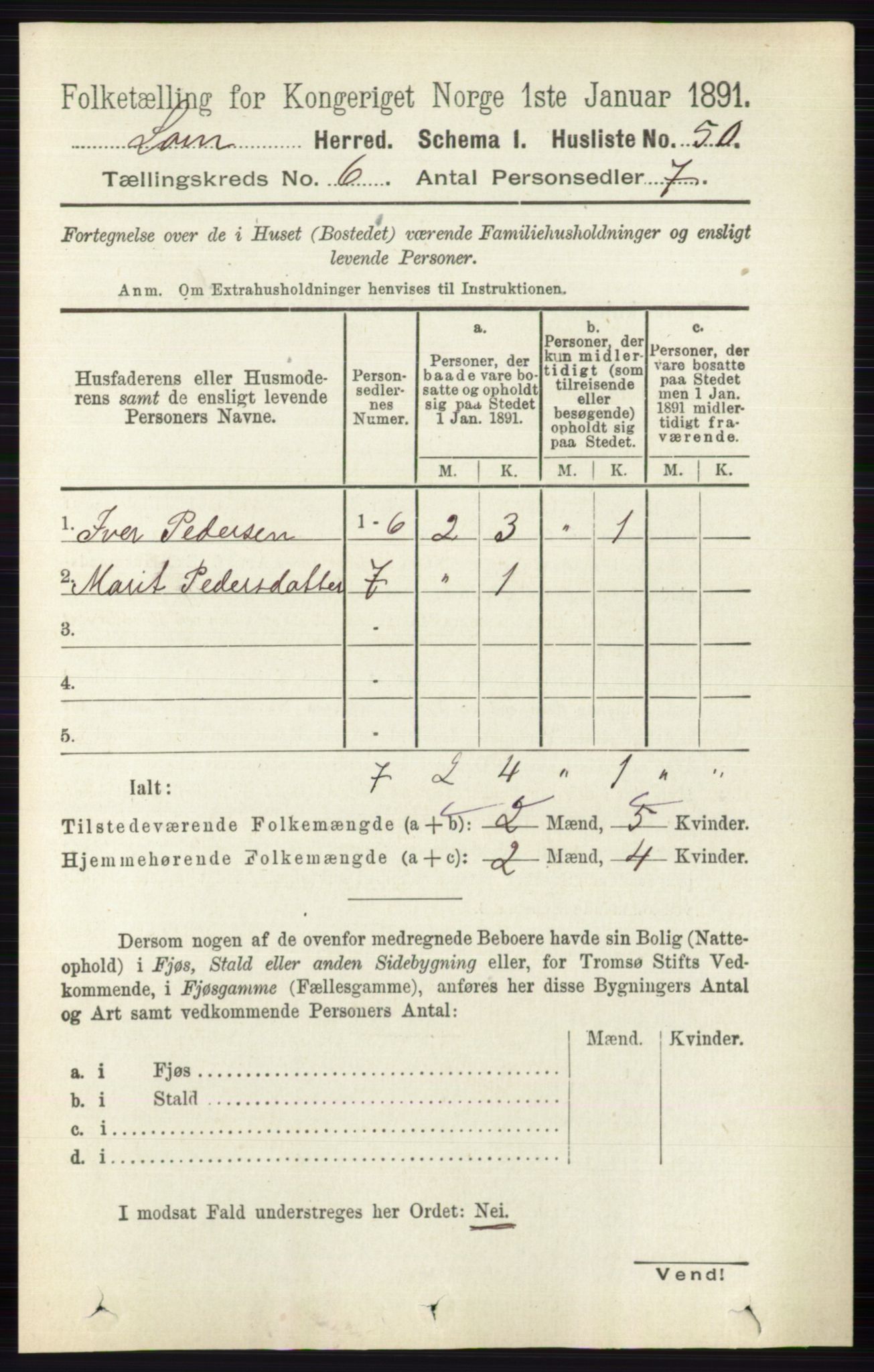 RA, 1891 census for 0514 Lom, 1891, p. 2353