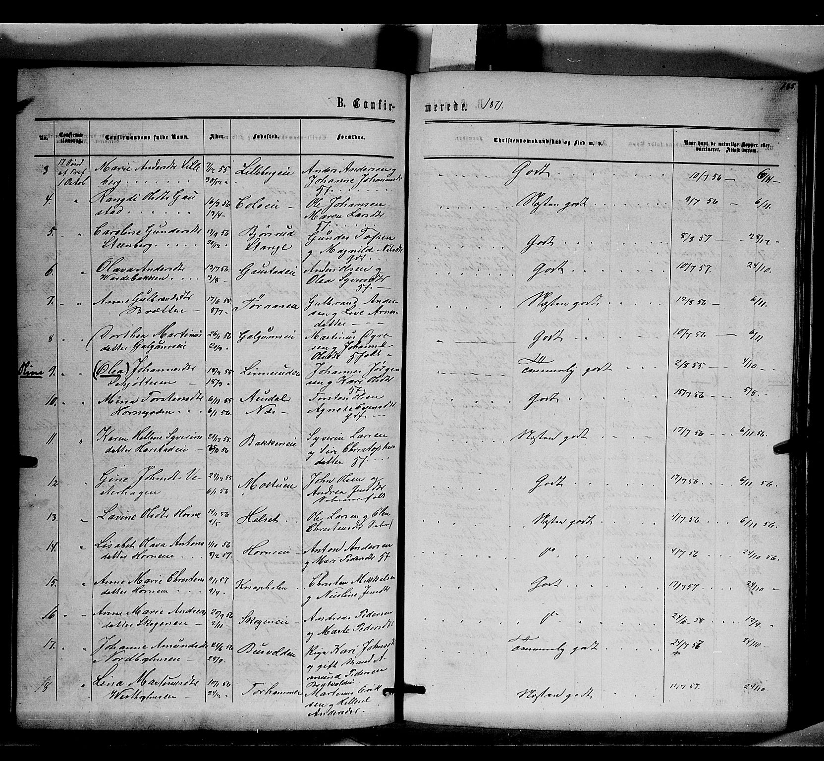 Romedal prestekontor, AV/SAH-PREST-004/K/L0005: Parish register (official) no. 5, 1862-1874, p. 185