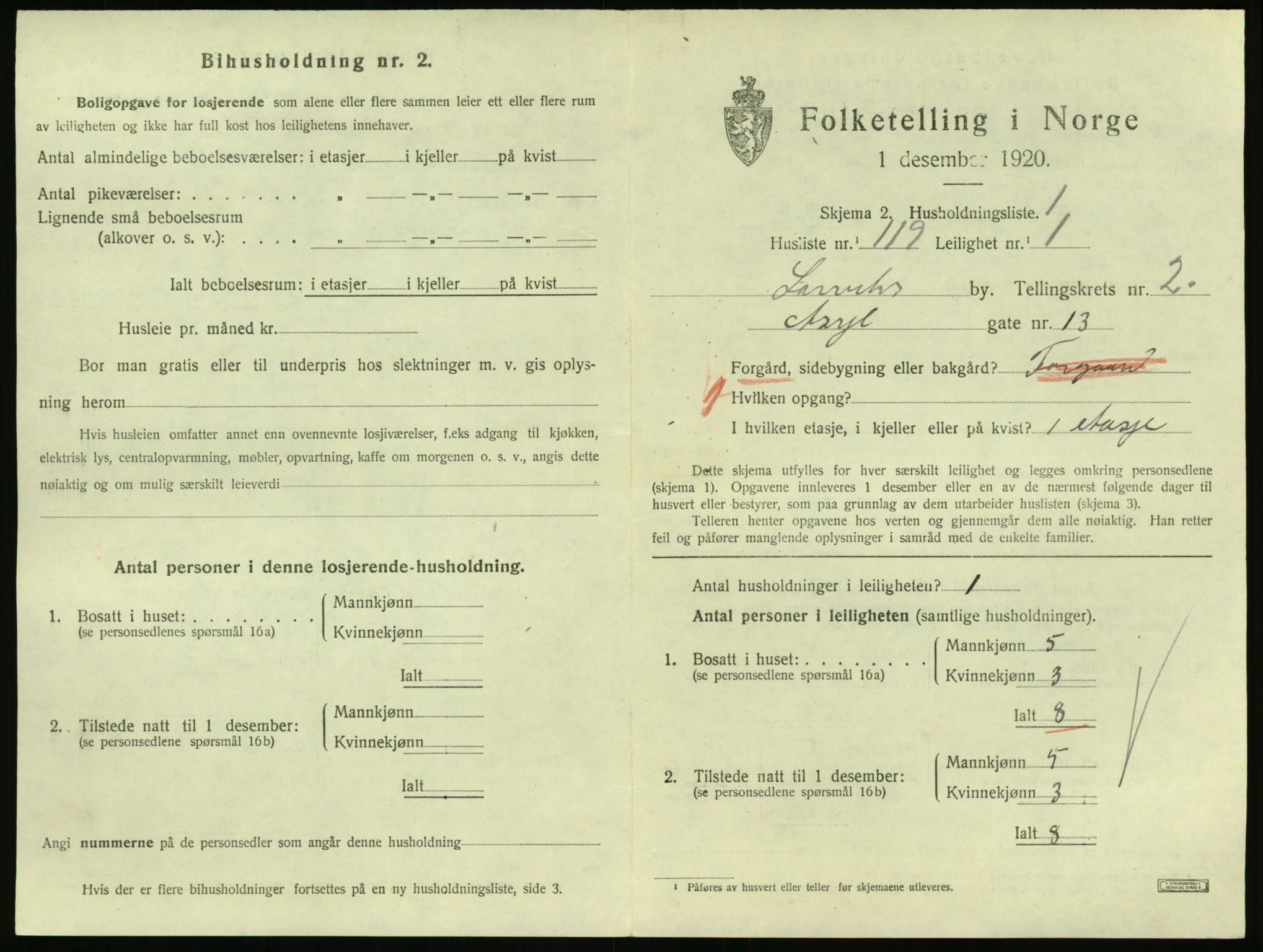 SAKO, 1920 census for Larvik, 1920, p. 3828