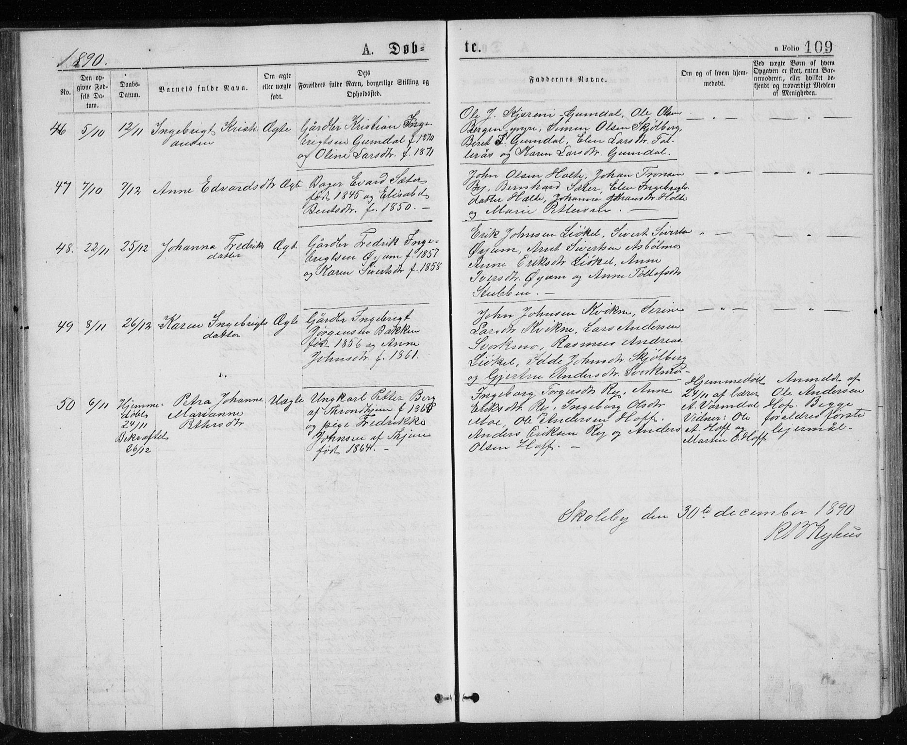 Ministerialprotokoller, klokkerbøker og fødselsregistre - Sør-Trøndelag, SAT/A-1456/671/L0843: Parish register (copy) no. 671C02, 1873-1892, p. 109