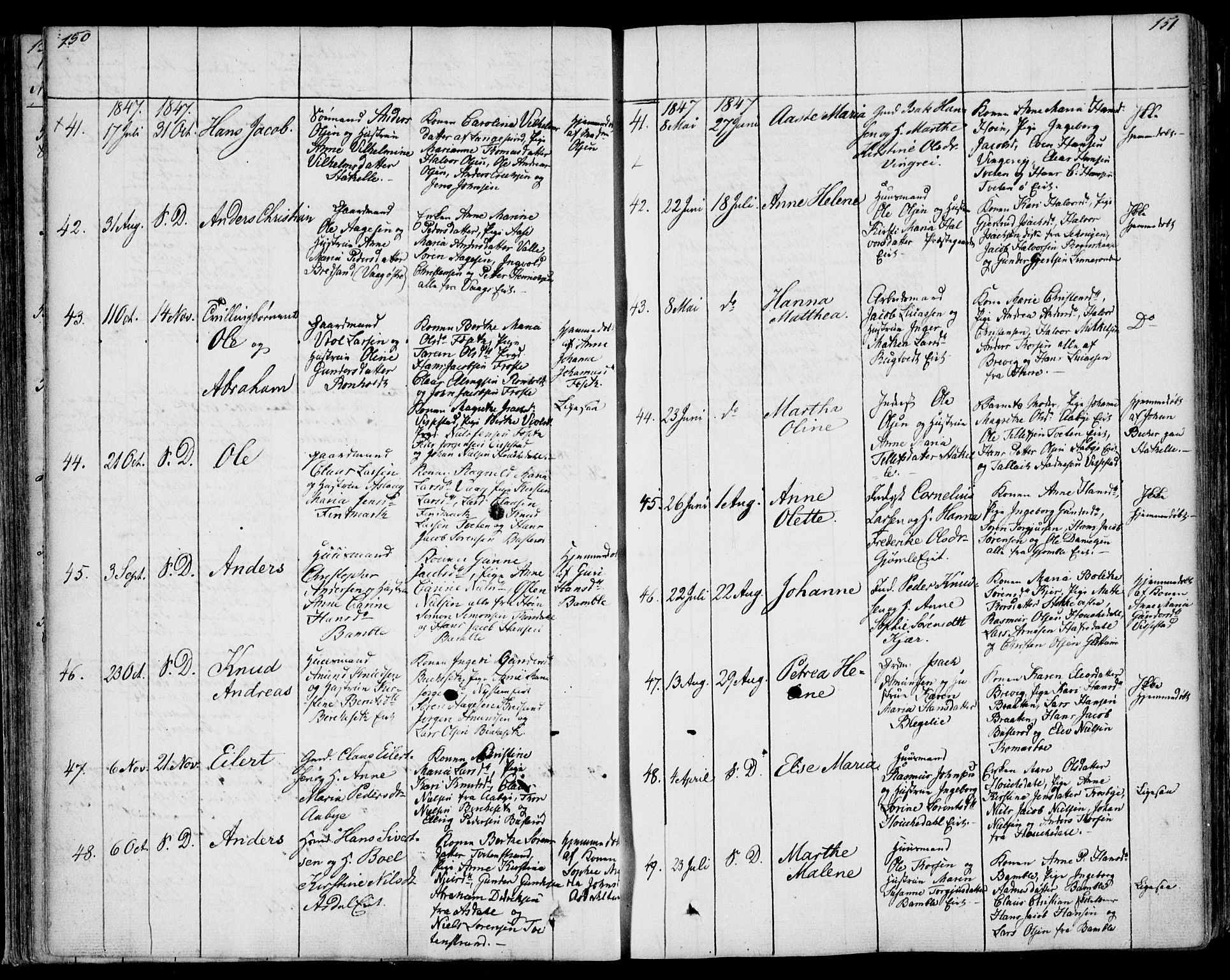 Bamble kirkebøker, SAKO/A-253/F/Fa/L0004: Parish register (official) no. I 4, 1834-1853, p. 150-151