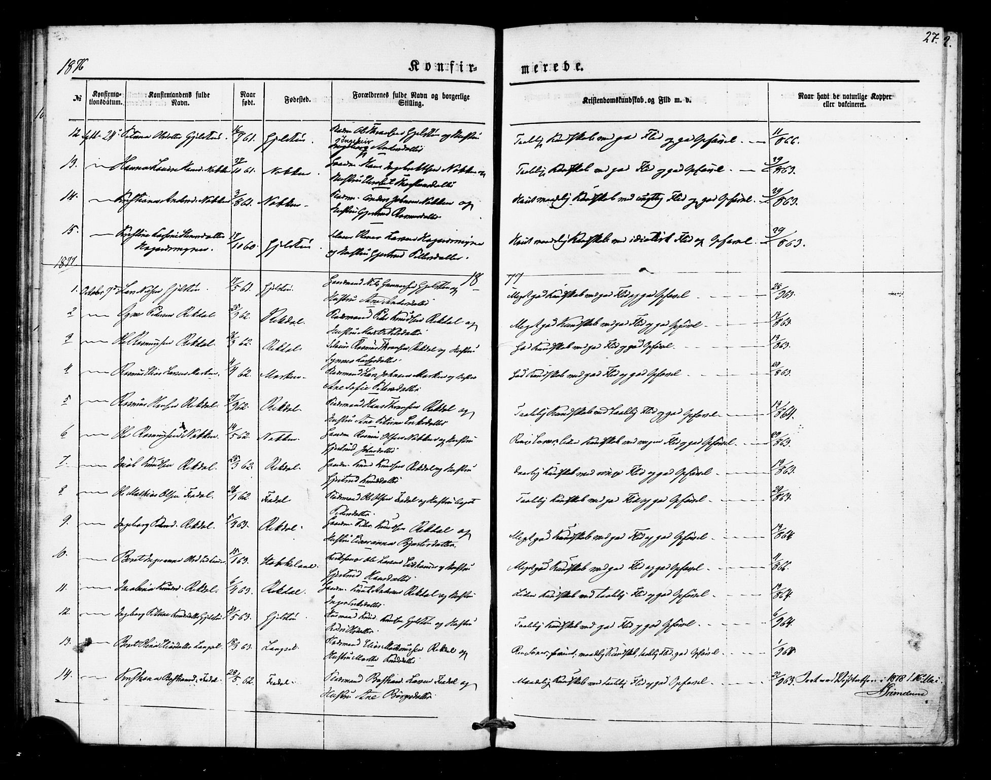 Ministerialprotokoller, klokkerbøker og fødselsregistre - Møre og Romsdal, AV/SAT-A-1454/540/L0540: Parish register (official) no. 540A01, 1872-1883, p. 27