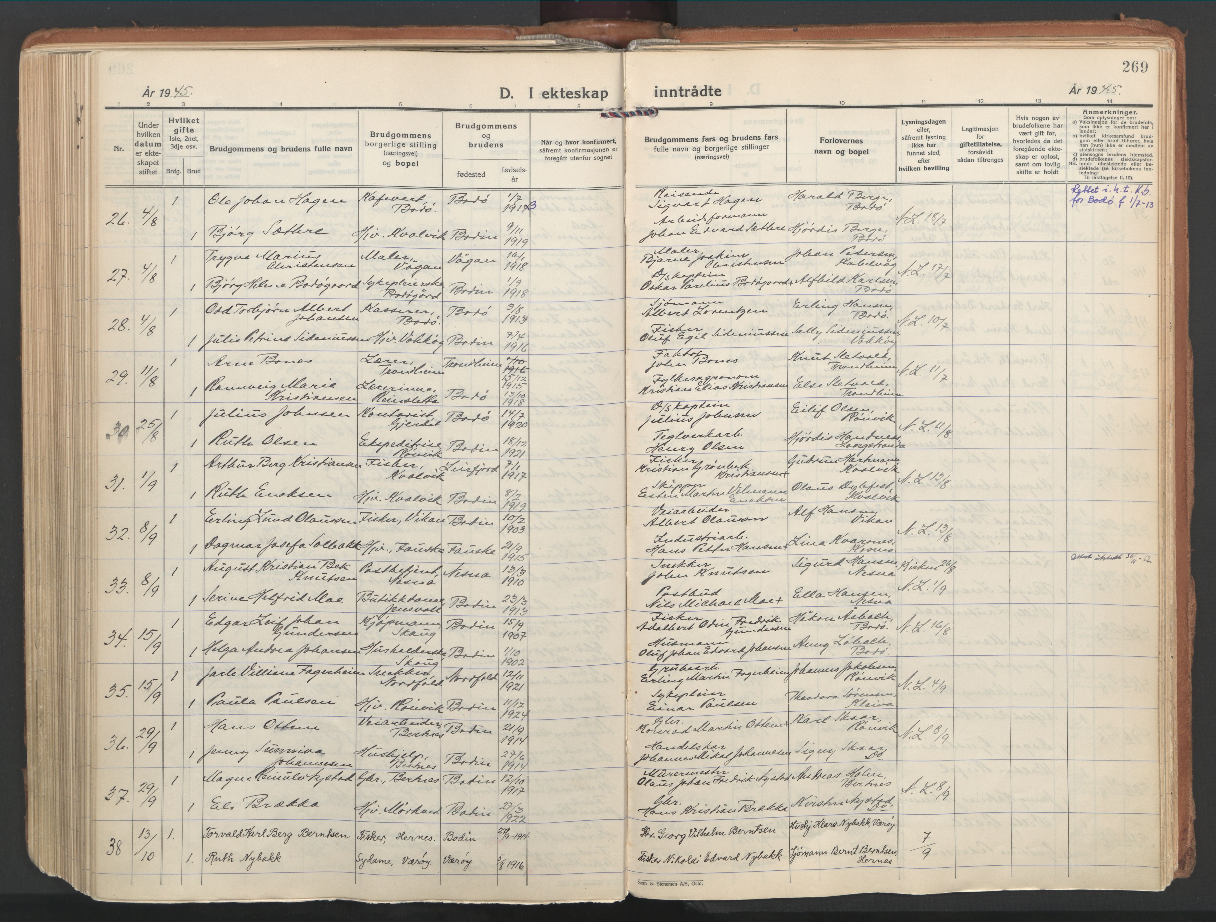 Ministerialprotokoller, klokkerbøker og fødselsregistre - Nordland, SAT/A-1459/802/L0061: Parish register (official) no. 802A08, 1933-1946, p. 269