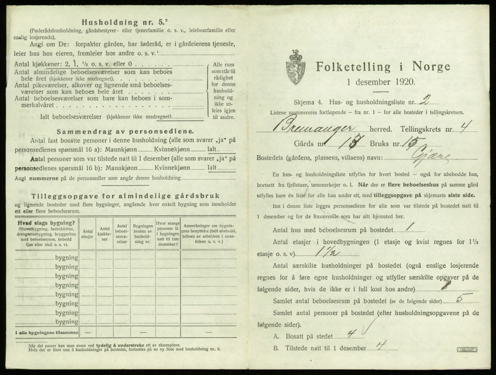 SAB, 1920 census for Bremanger, 1920, p. 324