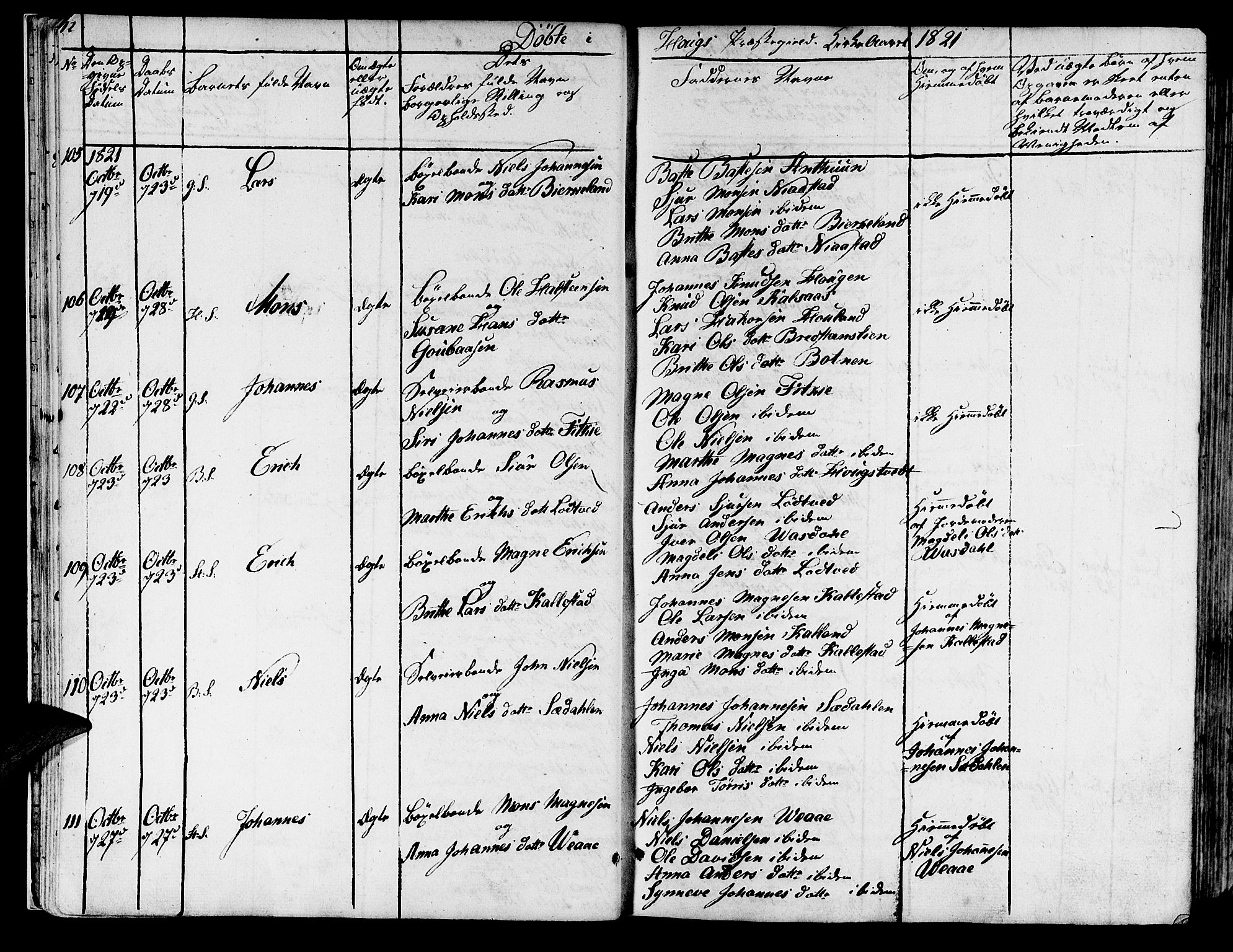 Haus sokneprestembete, SAB/A-75601/H/Haa: Parish register (official) no. A 13, 1821-1827, p. 12