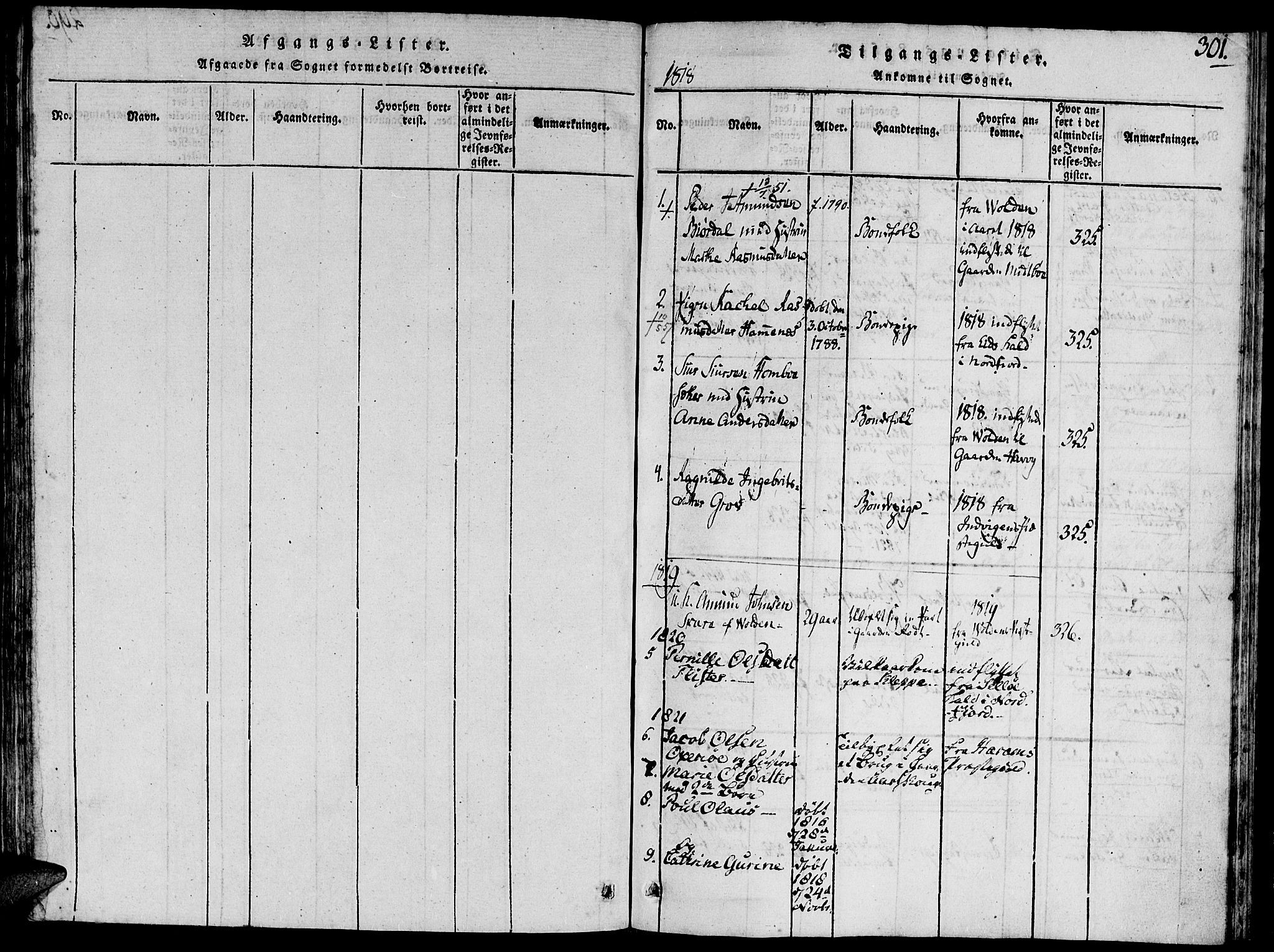 Ministerialprotokoller, klokkerbøker og fødselsregistre - Møre og Romsdal, SAT/A-1454/504/L0054: Parish register (official) no. 504A01, 1816-1861, p. 301