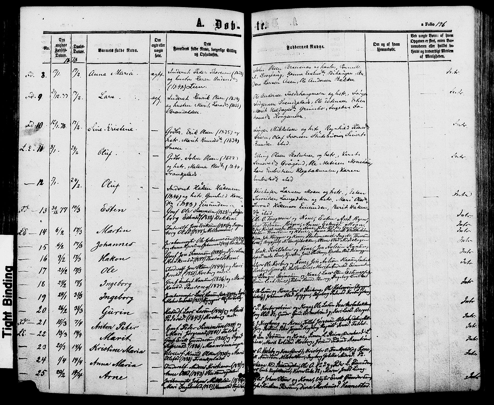 Alvdal prestekontor, SAH/PREST-060/H/Ha/Haa/L0001: Parish register (official) no. 1, 1863-1882, p. 176