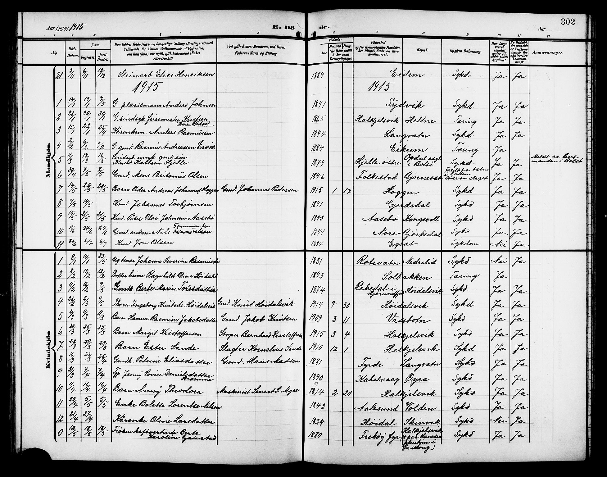 Ministerialprotokoller, klokkerbøker og fødselsregistre - Møre og Romsdal, SAT/A-1454/511/L0159: Parish register (copy) no. 511C05, 1902-1920, p. 302