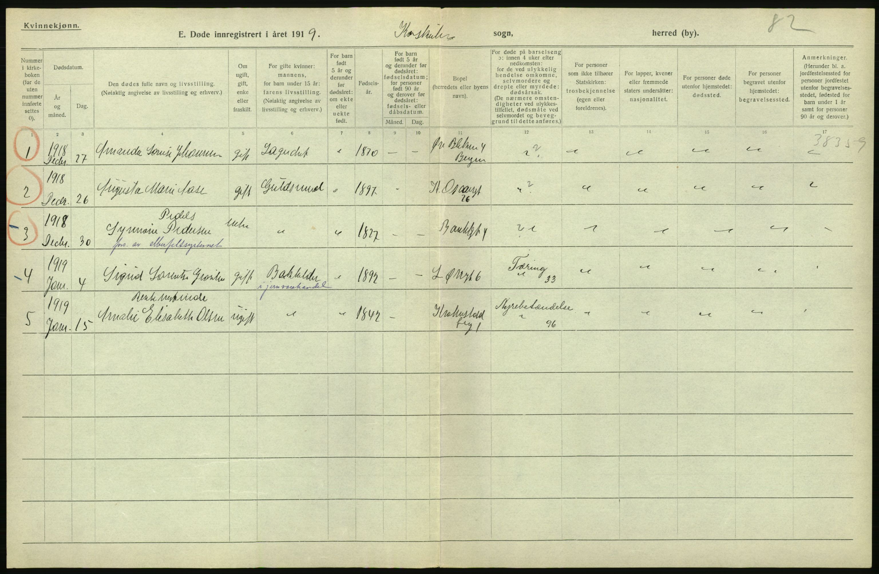 Statistisk sentralbyrå, Sosiodemografiske emner, Befolkning, RA/S-2228/D/Df/Dfb/Dfbi/L0035: Bergen: Gifte, døde, dødfødte., 1919, p. 636