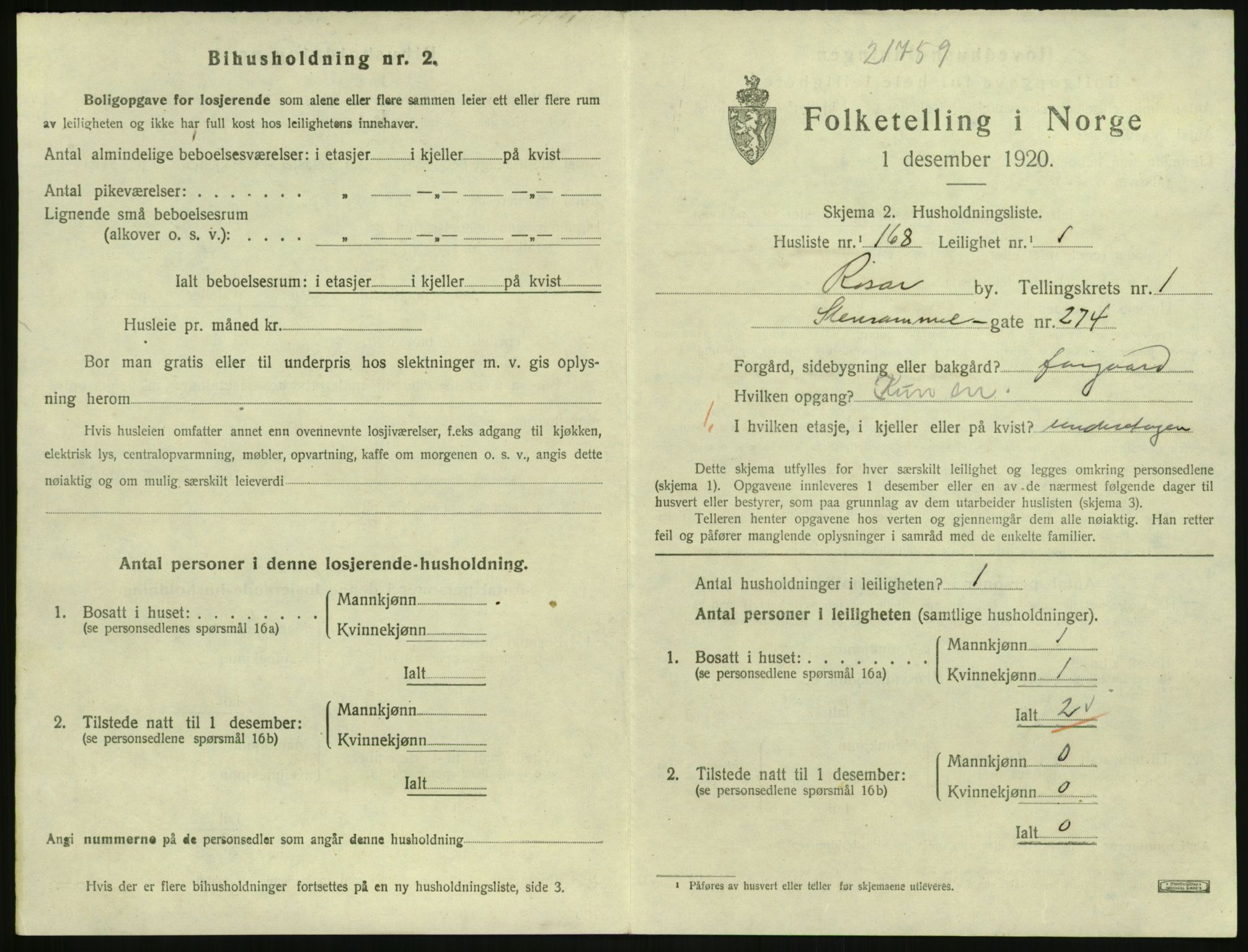 SAK, 1920 census for Risør, 1920, p. 1759