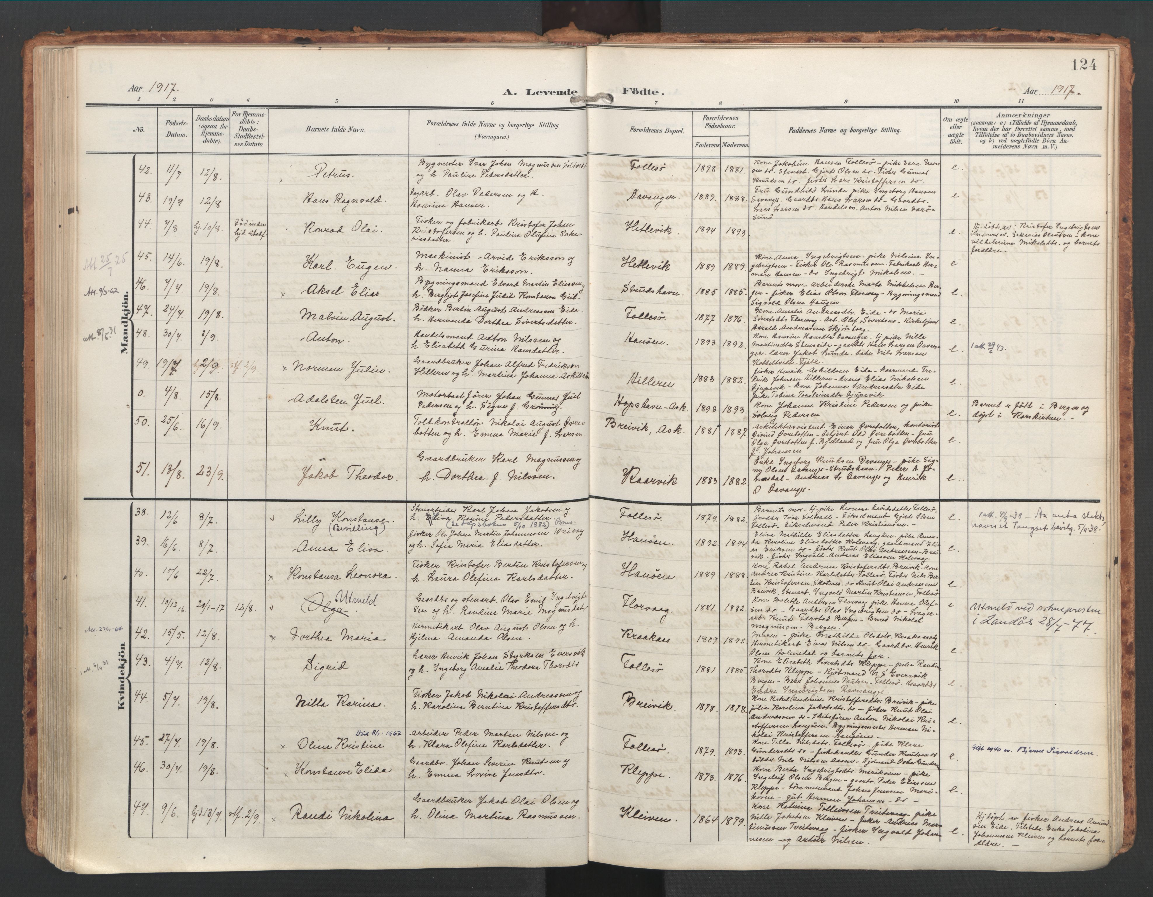 Askøy Sokneprestembete, AV/SAB-A-74101/H/Ha/Haa/Haac/L0002: Parish register (official) no. C 2, 1905-1922, p. 124