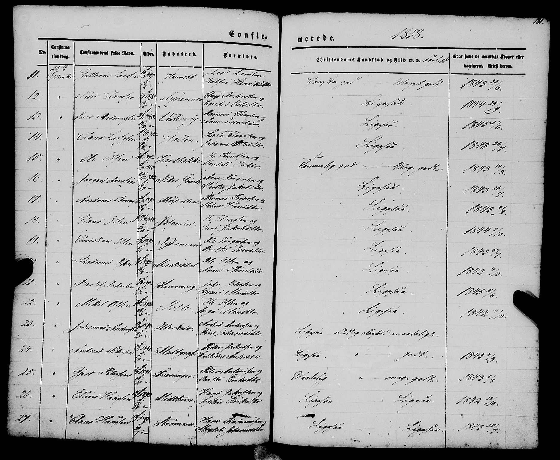 Gulen sokneprestembete, AV/SAB-A-80201/H/Haa/Haaa/L0021: Parish register (official) no. A 21, 1848-1858, p. 181