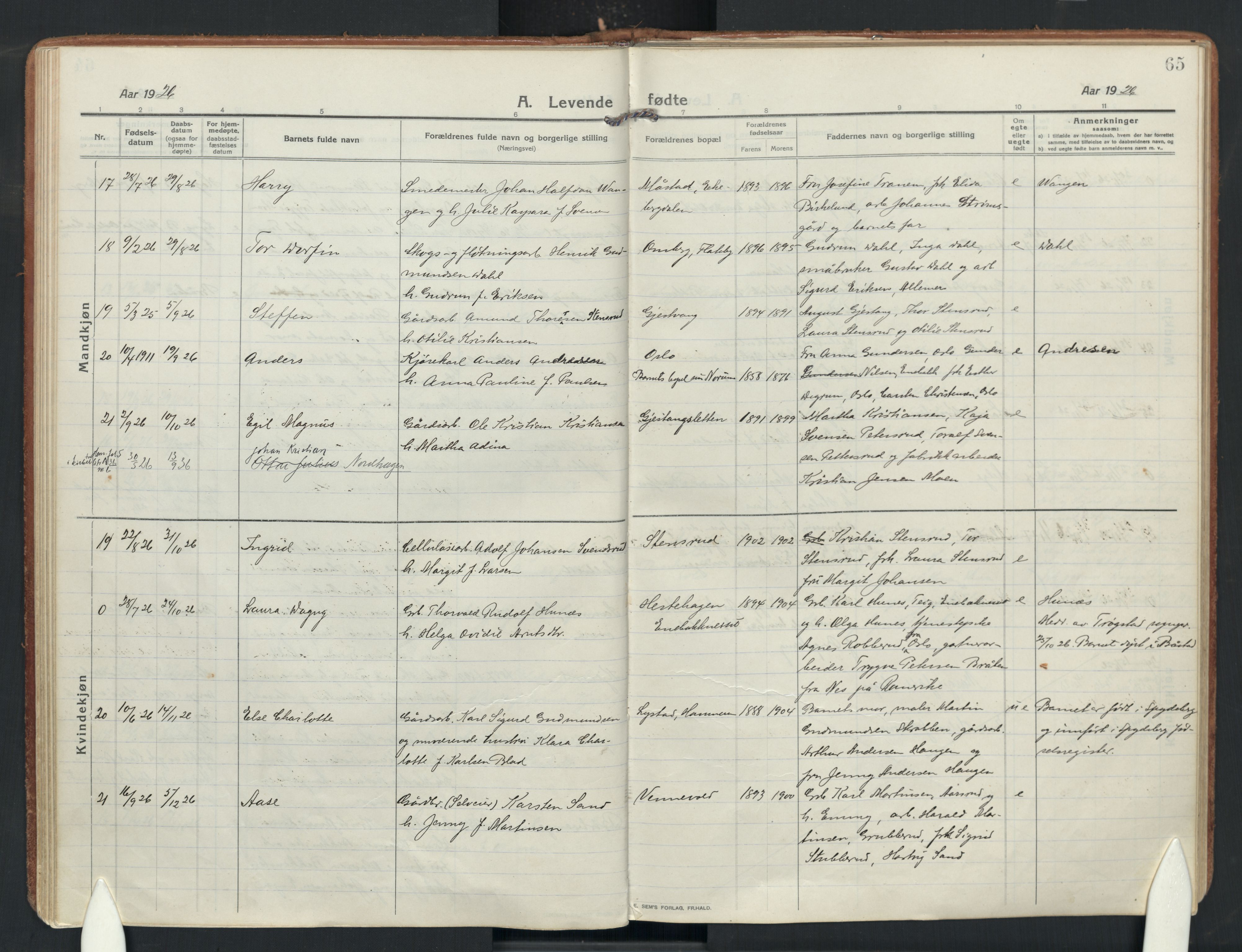 Enebakk prestekontor Kirkebøker, AV/SAO-A-10171c/F/Fa/L0019: Parish register (official) no. I 19, 1912-1935, p. 65
