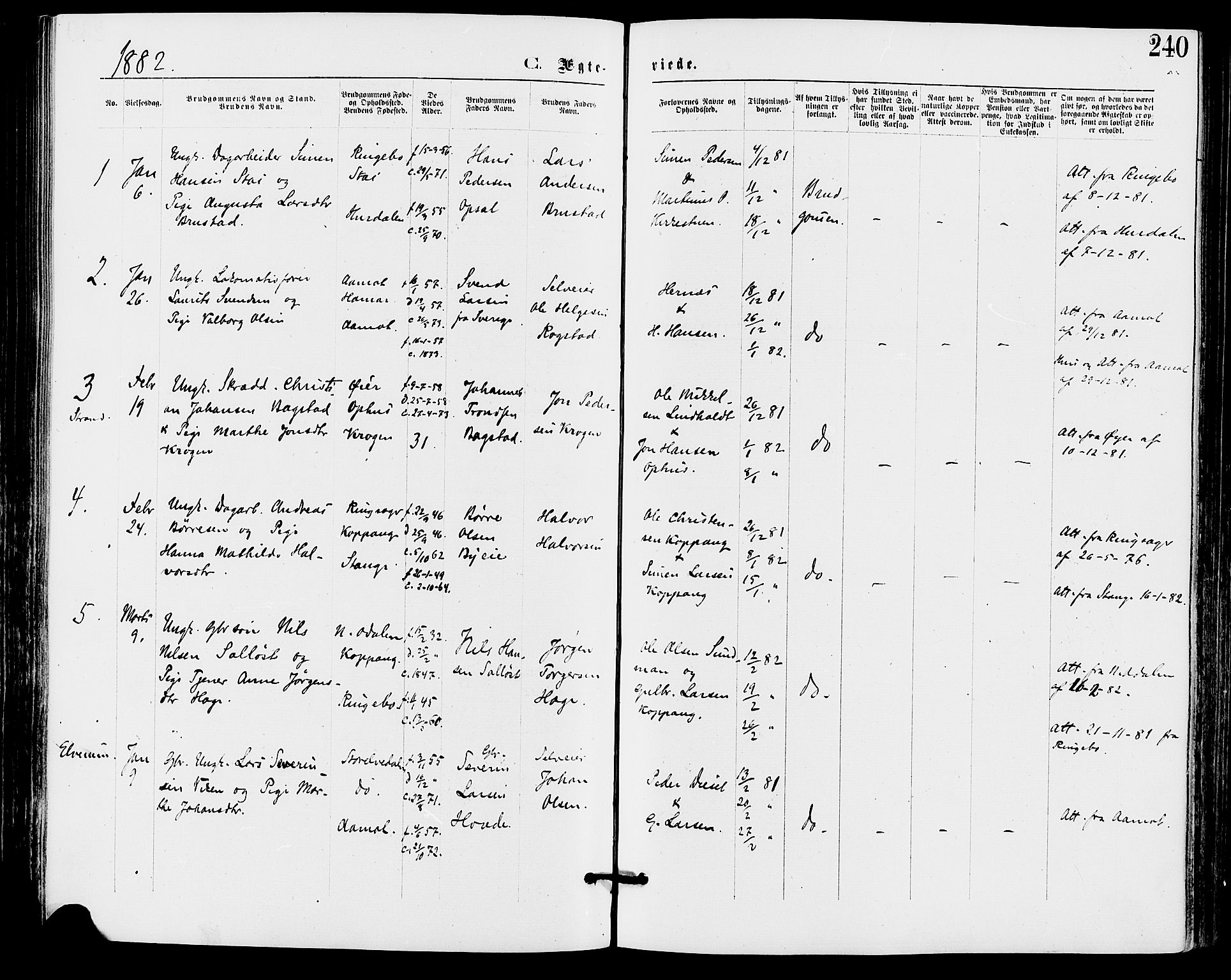 Stor-Elvdal prestekontor, AV/SAH-PREST-052/H/Ha/Haa/L0001: Parish register (official) no. 1, 1871-1882, p. 240