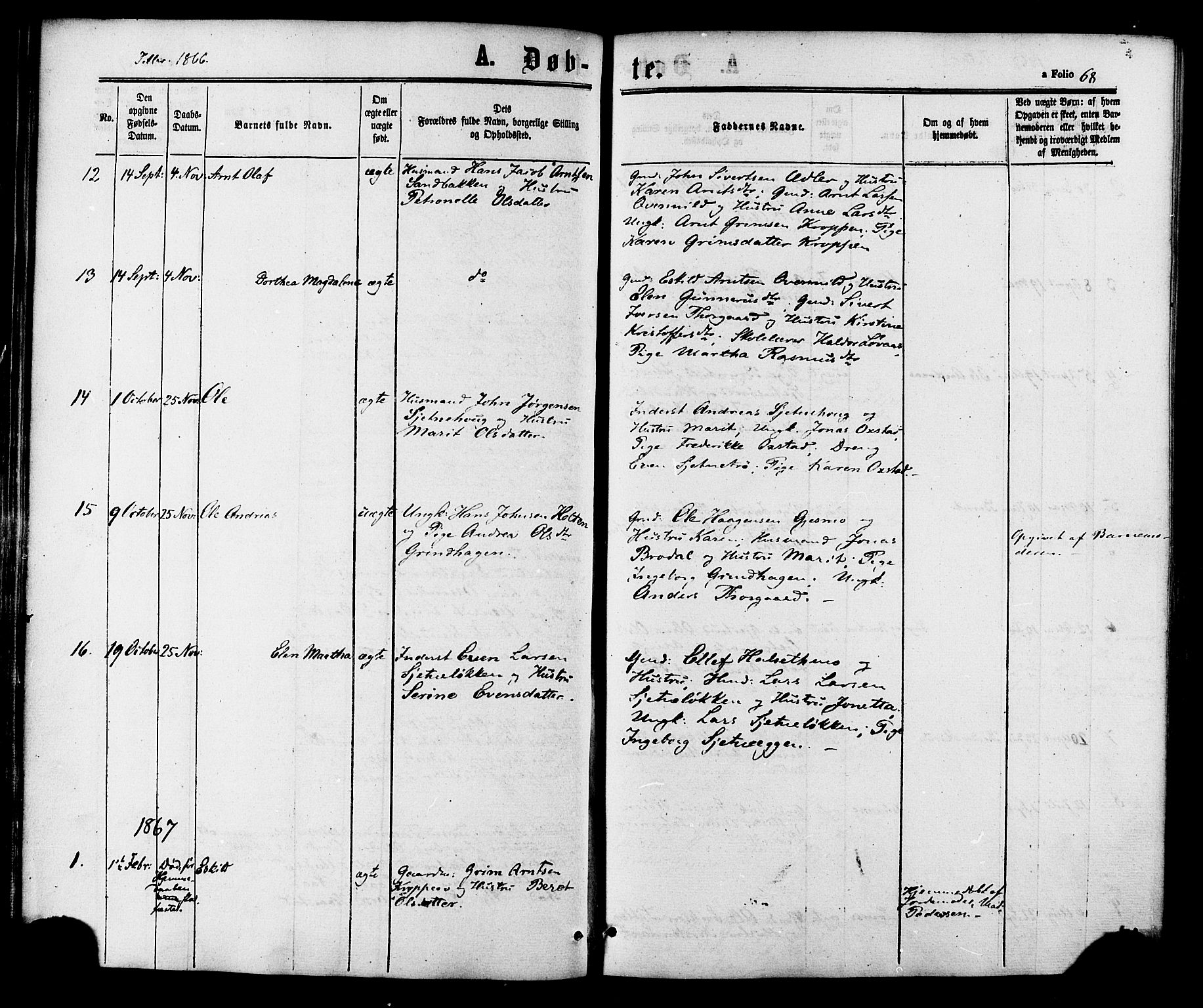 Ministerialprotokoller, klokkerbøker og fødselsregistre - Sør-Trøndelag, SAT/A-1456/618/L0443: Parish register (official) no. 618A06 /2, 1863-1879, p. 68