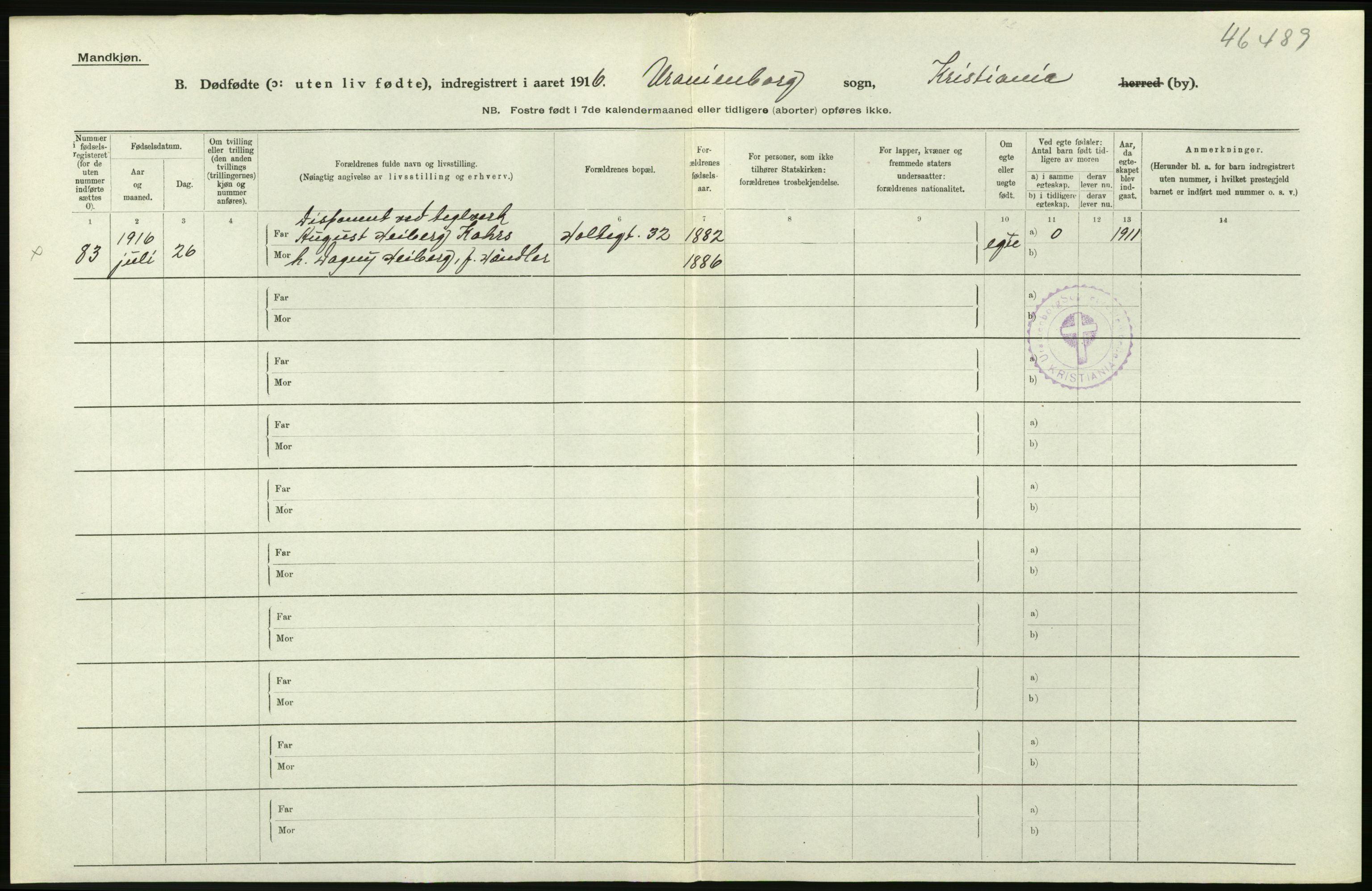 Statistisk sentralbyrå, Sosiodemografiske emner, Befolkning, AV/RA-S-2228/D/Df/Dfb/Dfbf/L0010: Kristiania: Døde, dødfødte., 1916, p. 496