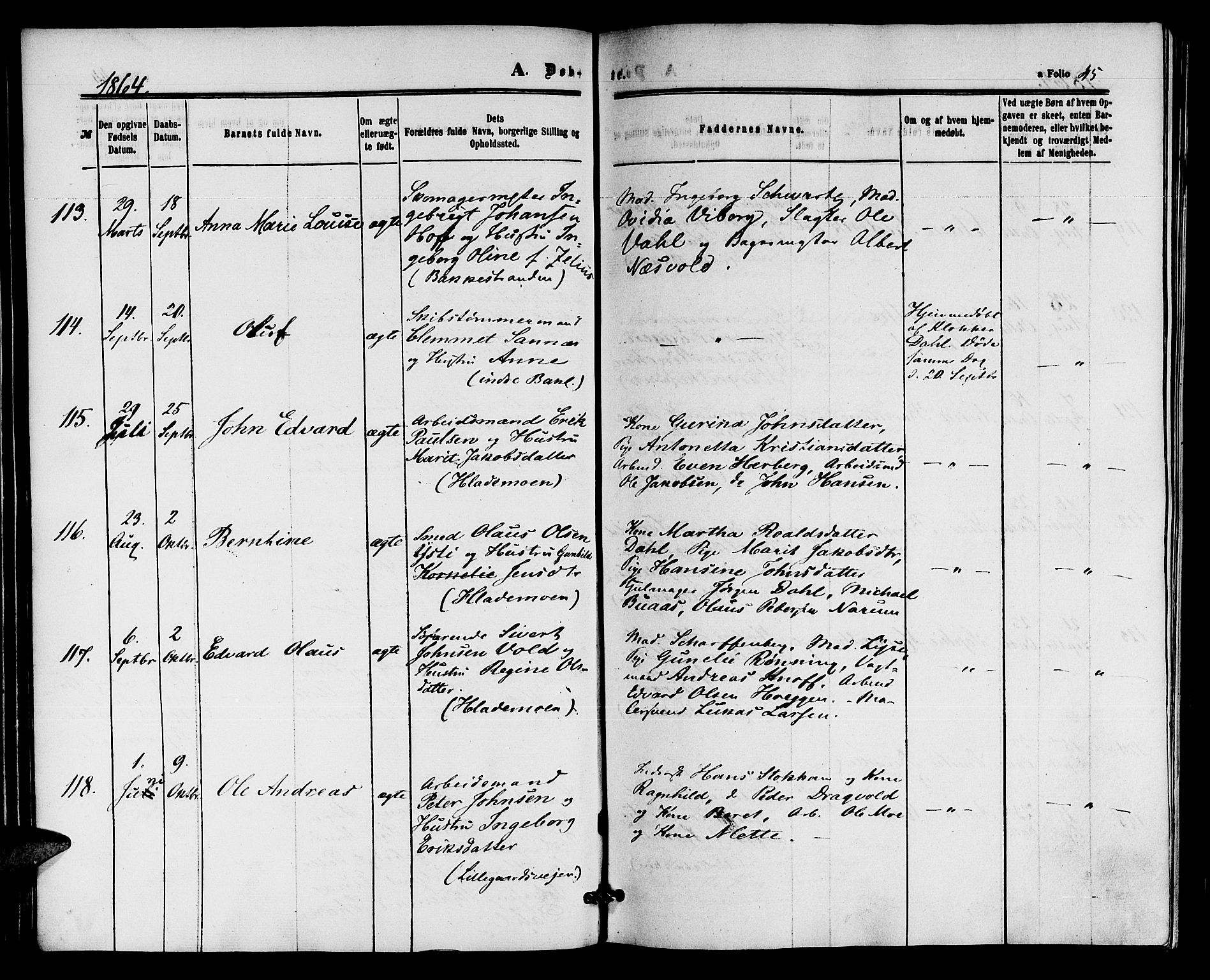 Ministerialprotokoller, klokkerbøker og fødselsregistre - Sør-Trøndelag, SAT/A-1456/604/L0185: Parish register (official) no. 604A06, 1861-1865, p. 45