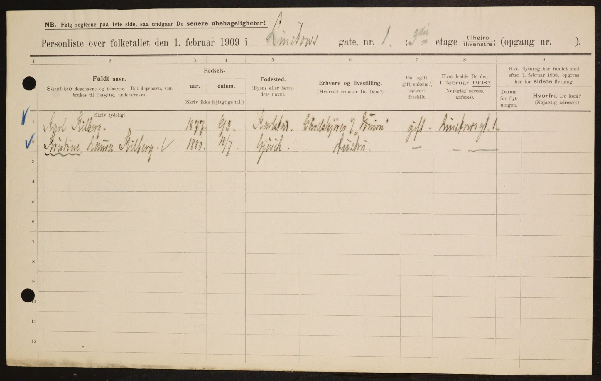 OBA, Municipal Census 1909 for Kristiania, 1909, p. 52605