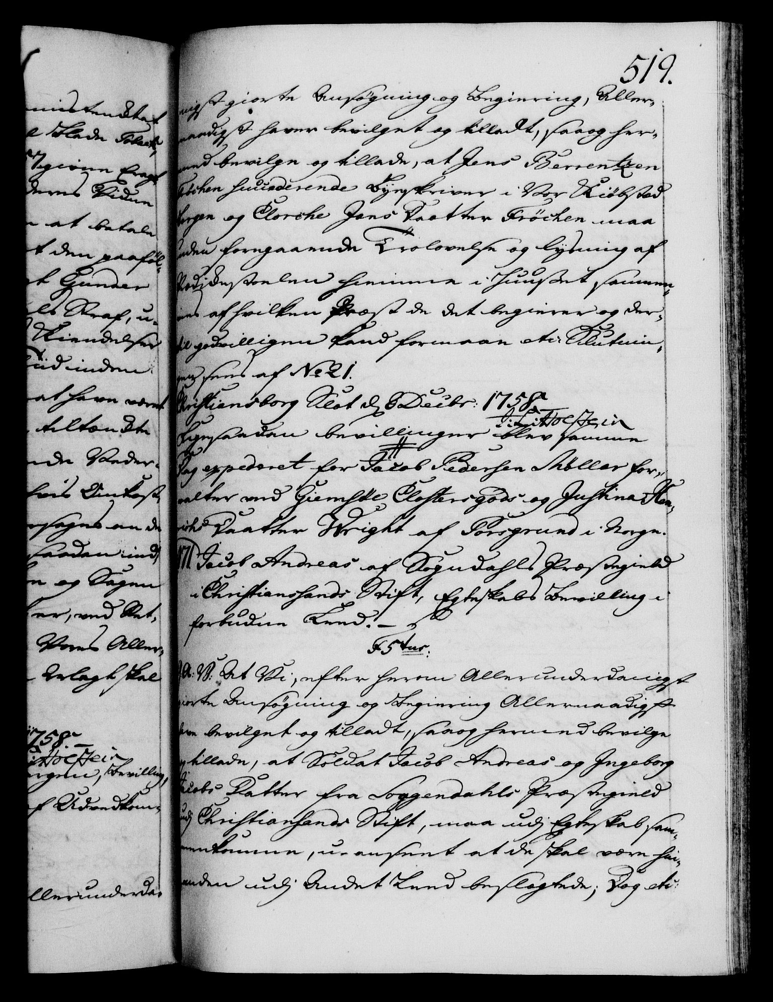 Danske Kanselli 1572-1799, AV/RA-EA-3023/F/Fc/Fca/Fcaa/L0040: Norske registre, 1757-1759, p. 519a