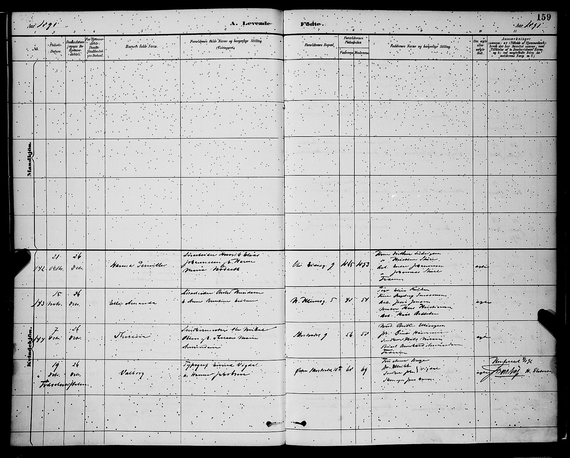 Korskirken sokneprestembete, SAB/A-76101/H/Hab: Parish register (copy) no. B 9, 1887-1896, p. 159
