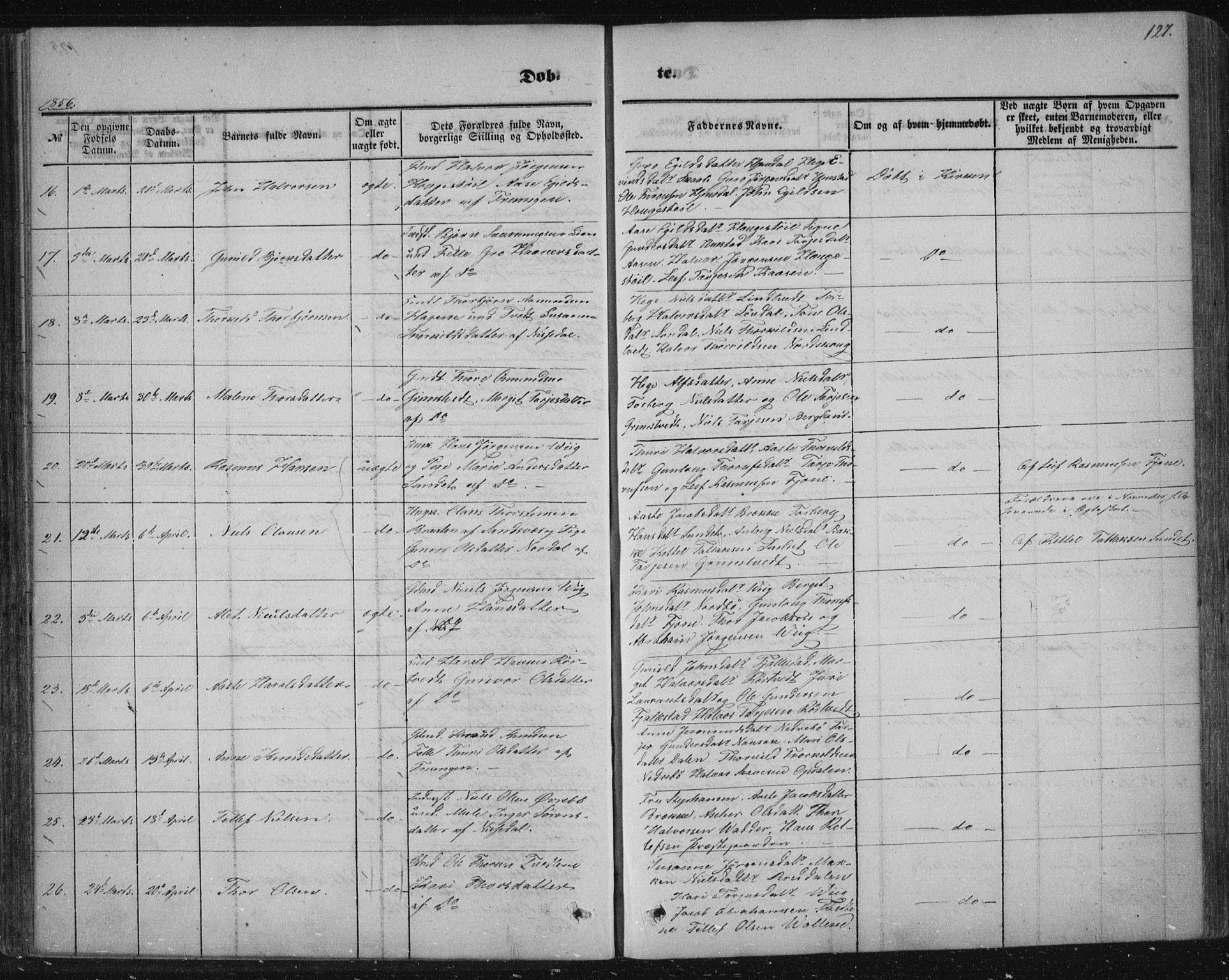 Nissedal kirkebøker, AV/SAKO-A-288/F/Fa/L0003: Parish register (official) no. I 3, 1846-1870, p. 126-127