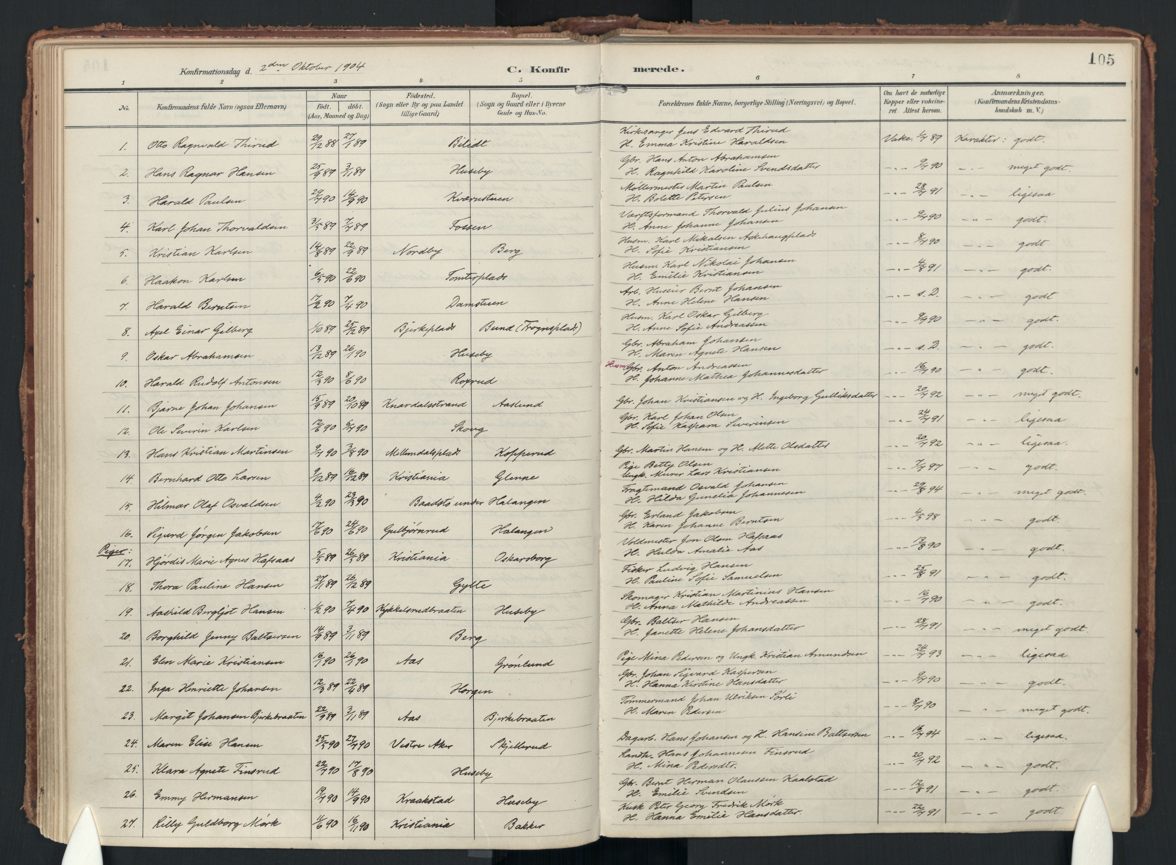 Drøbak prestekontor Kirkebøker, AV/SAO-A-10142a/F/Fc/L0003: Parish register (official) no. III 3, 1901-1920, p. 105