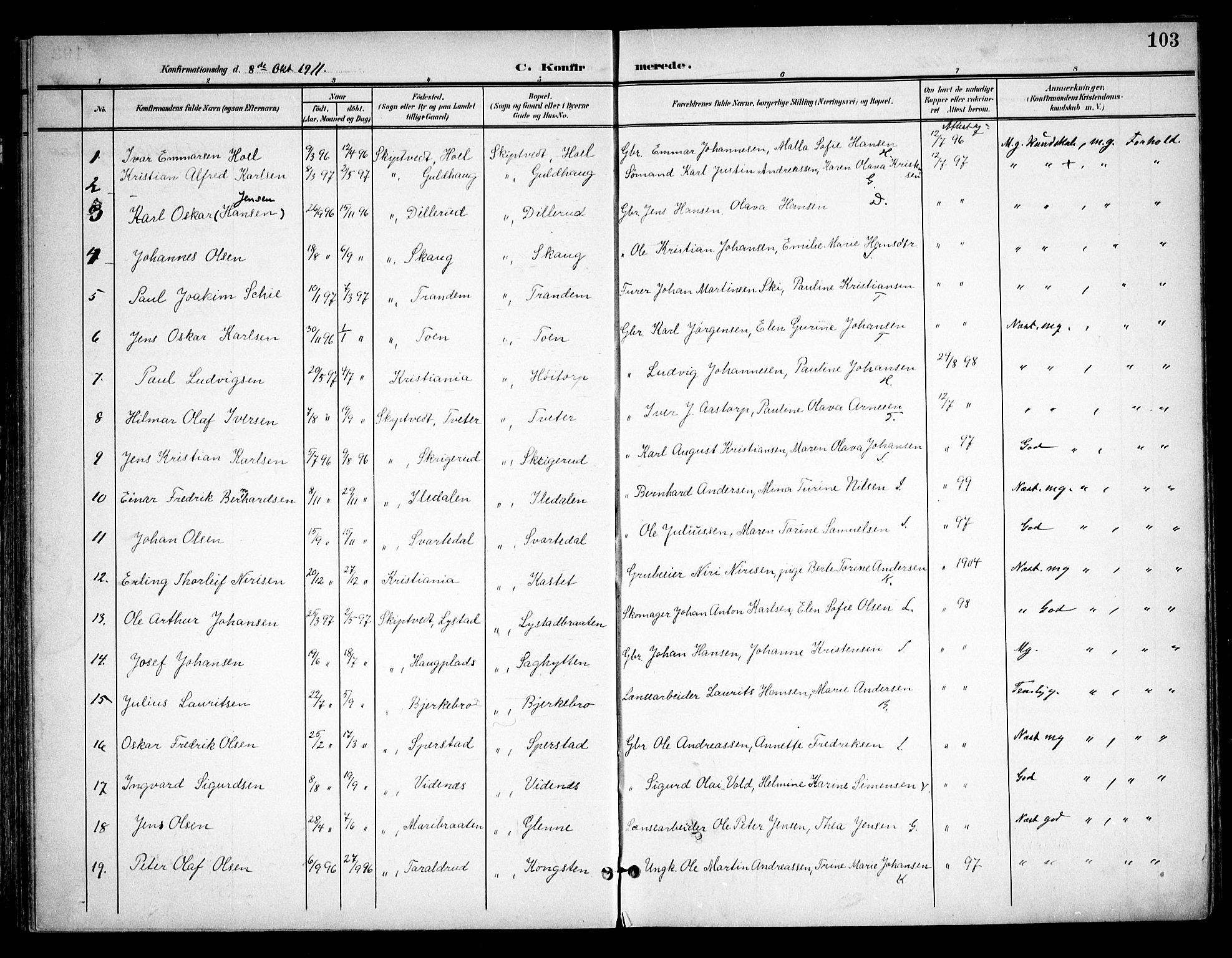 Skiptvet prestekontor Kirkebøker, SAO/A-20009/F/Fa/L0011: Parish register (official) no. 11, 1901-1913, p. 103