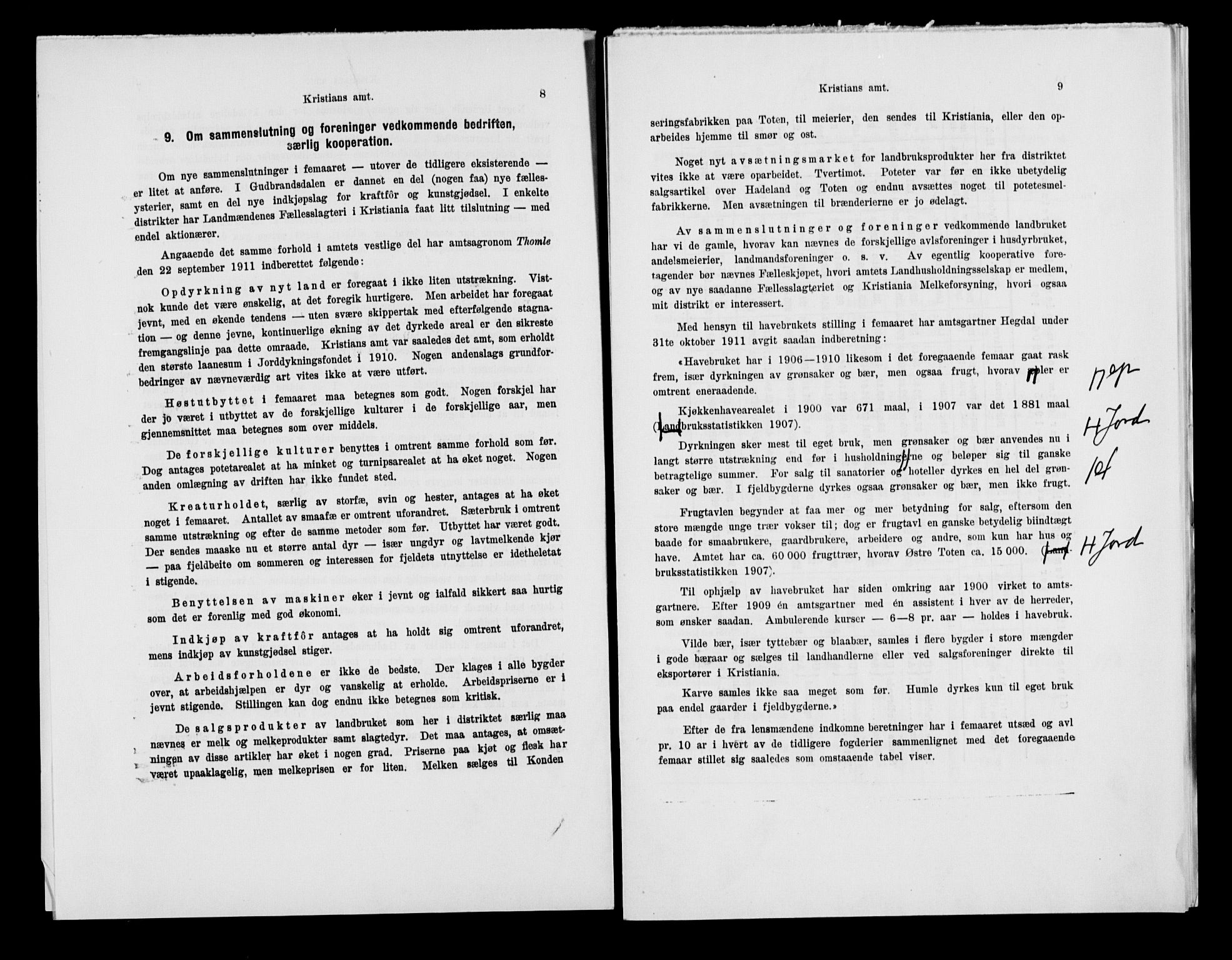 Statistisk sentralbyrå, Næringsøkonomiske emner, Generelt - Amtmennenes femårsberetninger, AV/RA-S-2233/F/Fa/L0116: --, 1906-1915, p. 209