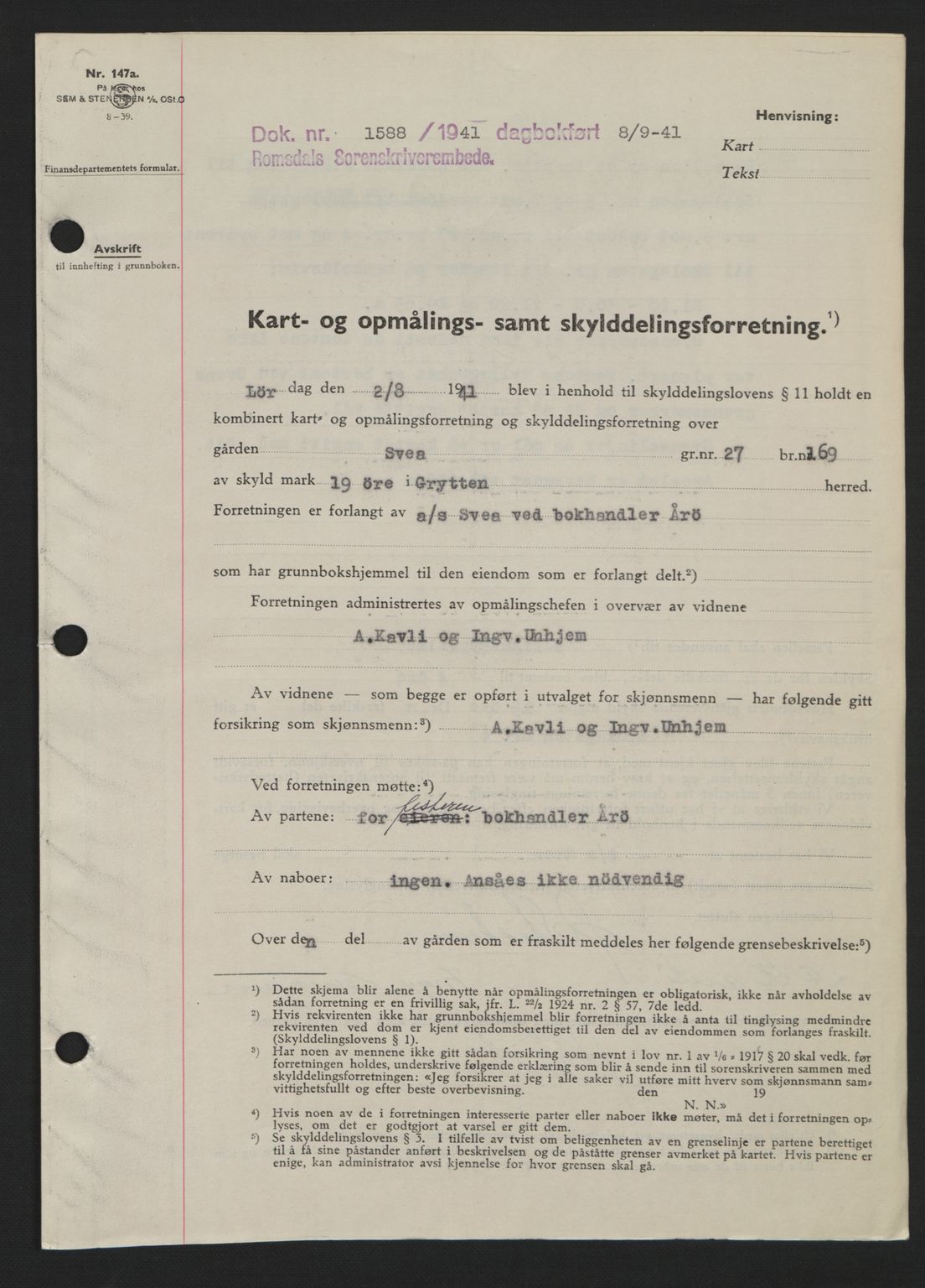 Romsdal sorenskriveri, AV/SAT-A-4149/1/2/2C: Mortgage book no. A10, 1941-1941, Diary no: : 1588/1941