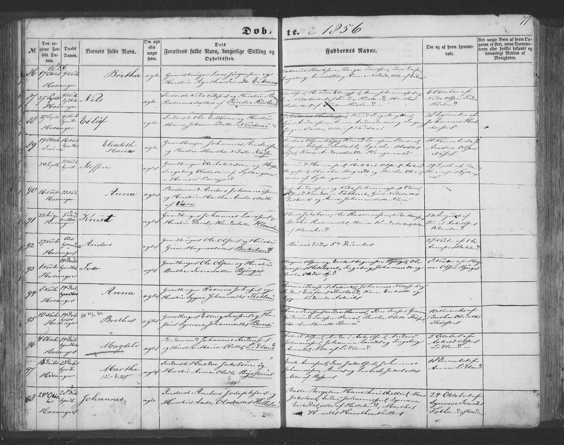 Hosanger sokneprestembete, SAB/A-75801/H/Haa: Parish register (official) no. A 8, 1849-1863, p. 71