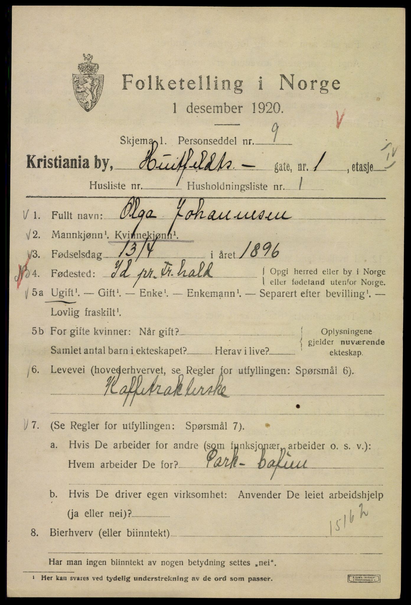 SAO, 1920 census for Kristiania, 1920, p. 299347