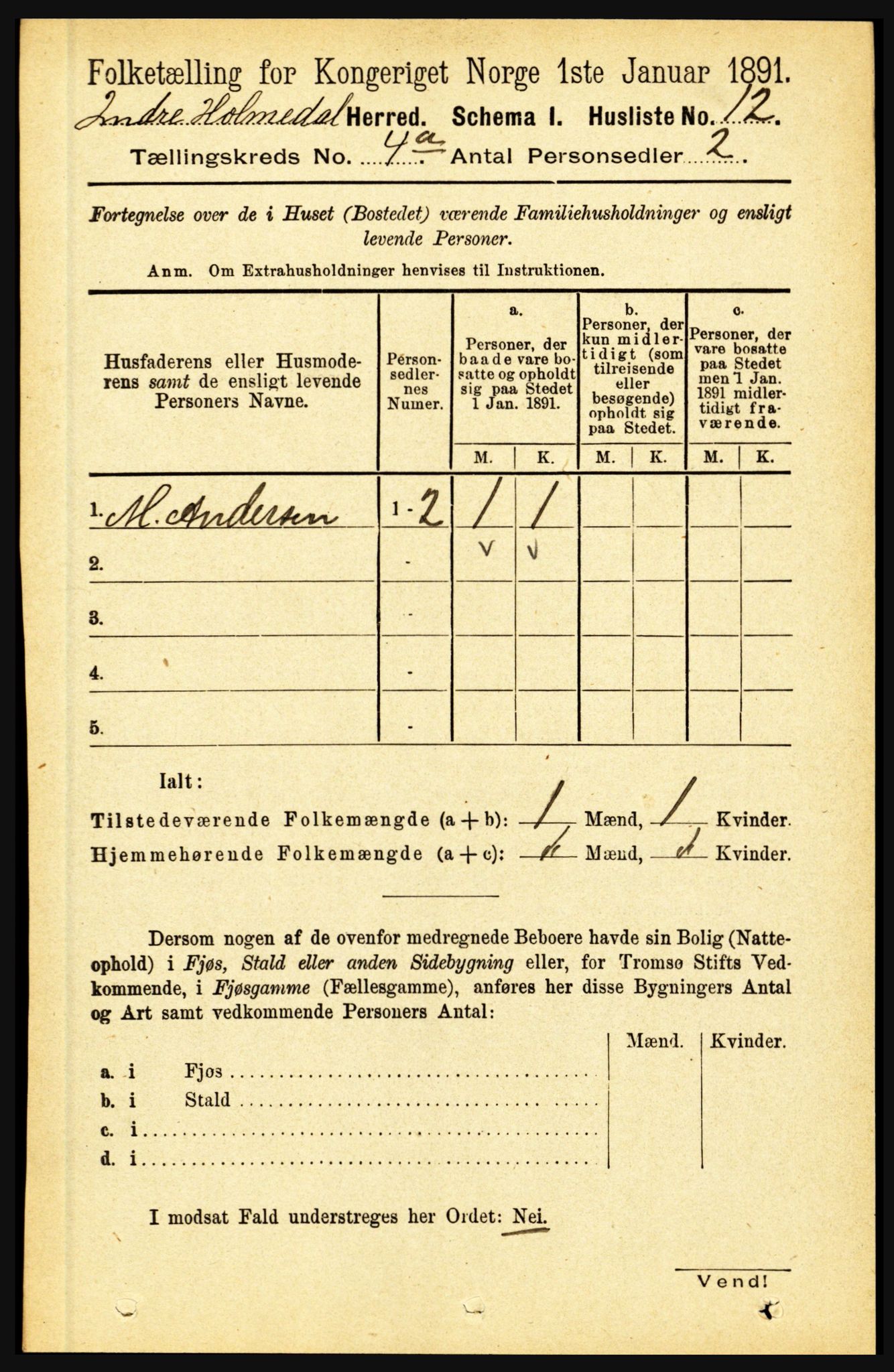 RA, 1891 census for 1430 Indre Holmedal, 1891, p. 1318