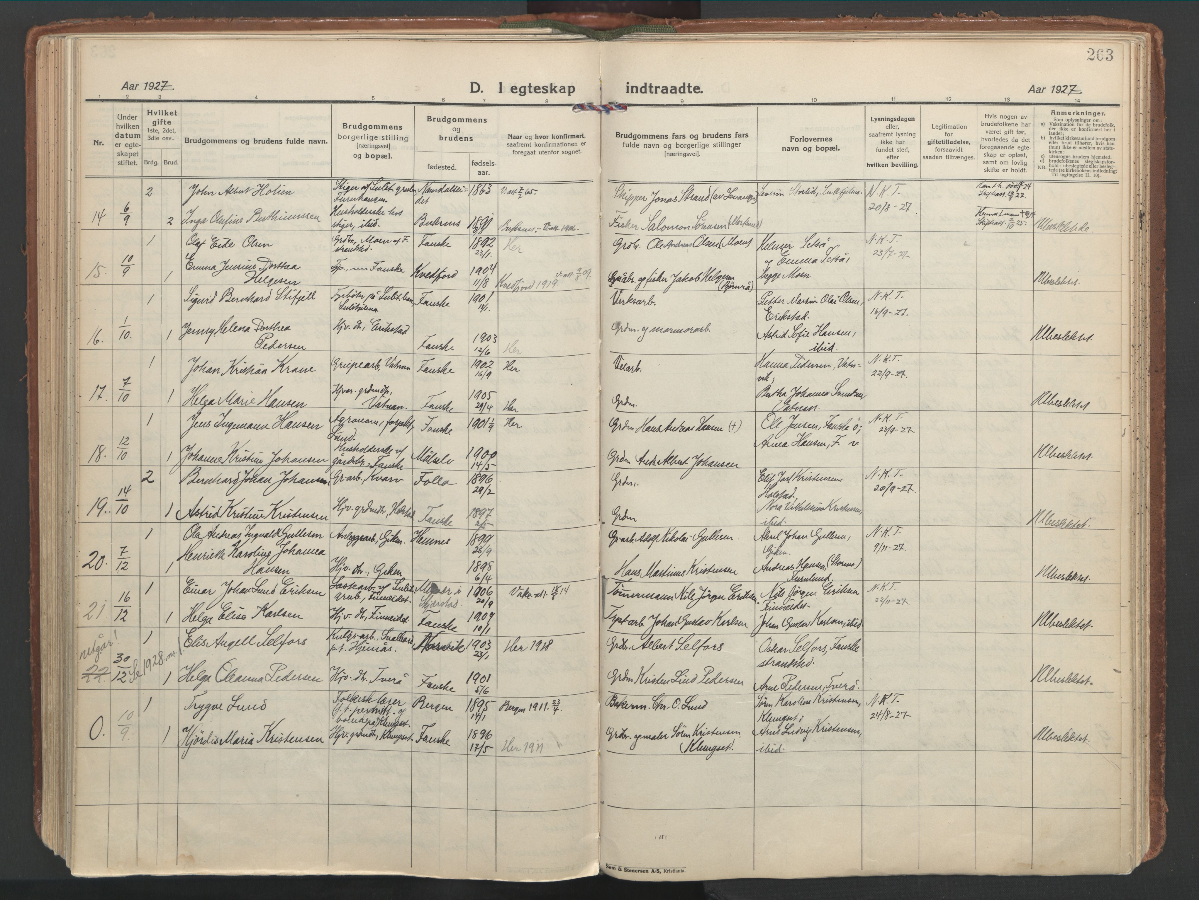 Ministerialprotokoller, klokkerbøker og fødselsregistre - Nordland, SAT/A-1459/849/L0699: Parish register (official) no. 849A10, 1924-1937, p. 263