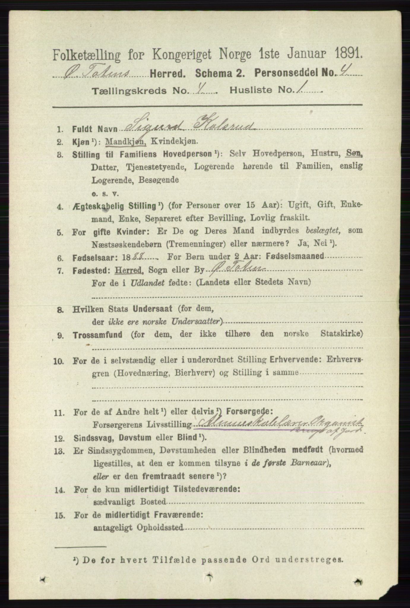 RA, 1891 census for 0528 Østre Toten, 1891, p. 2383