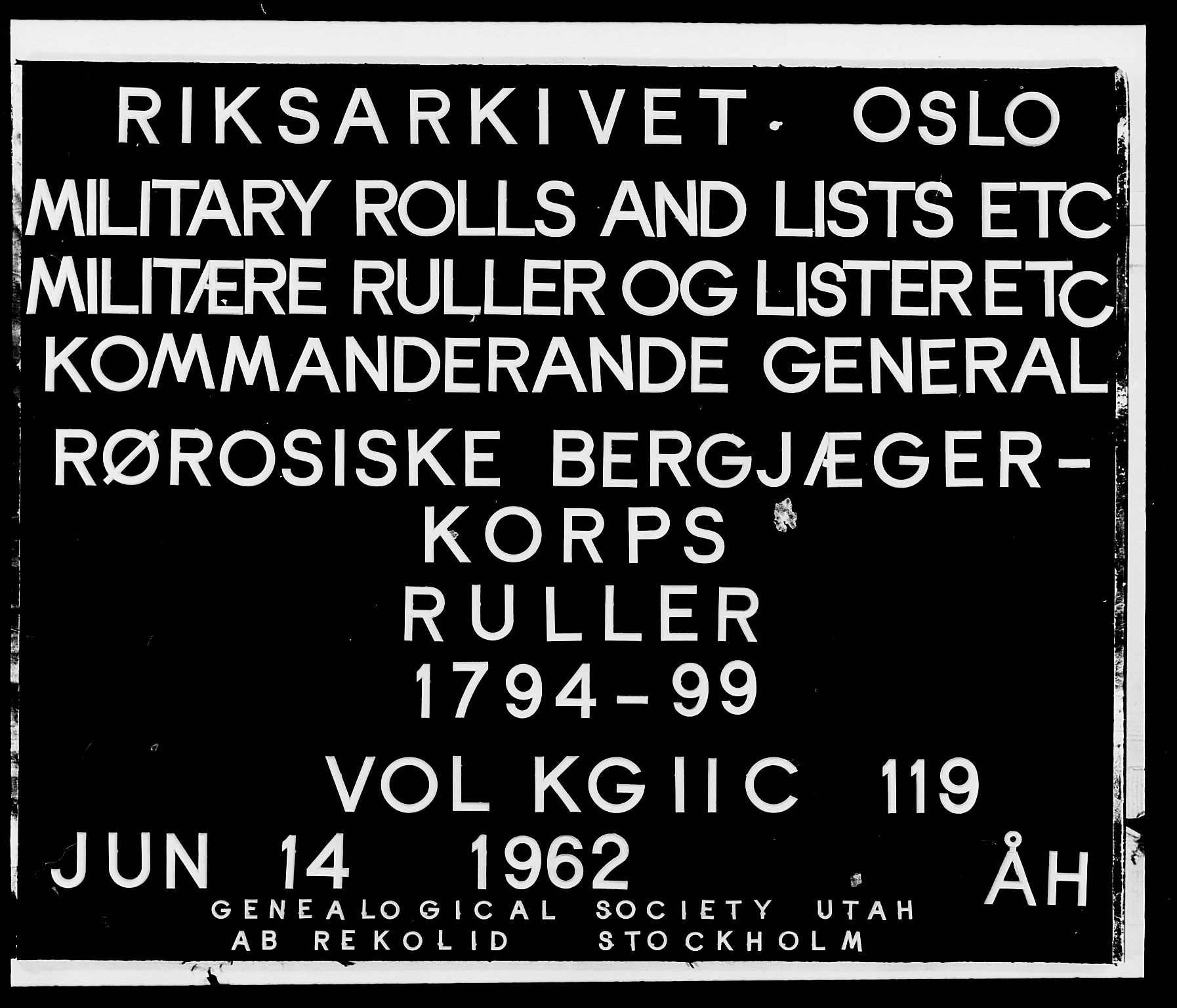 Generalitets- og kommissariatskollegiet, Det kongelige norske kommissariatskollegium, AV/RA-EA-5420/E/Eh/L0119: Rørosiske frivillige bergkorps/bergjegerkorps, 1794-1799, p. 1
