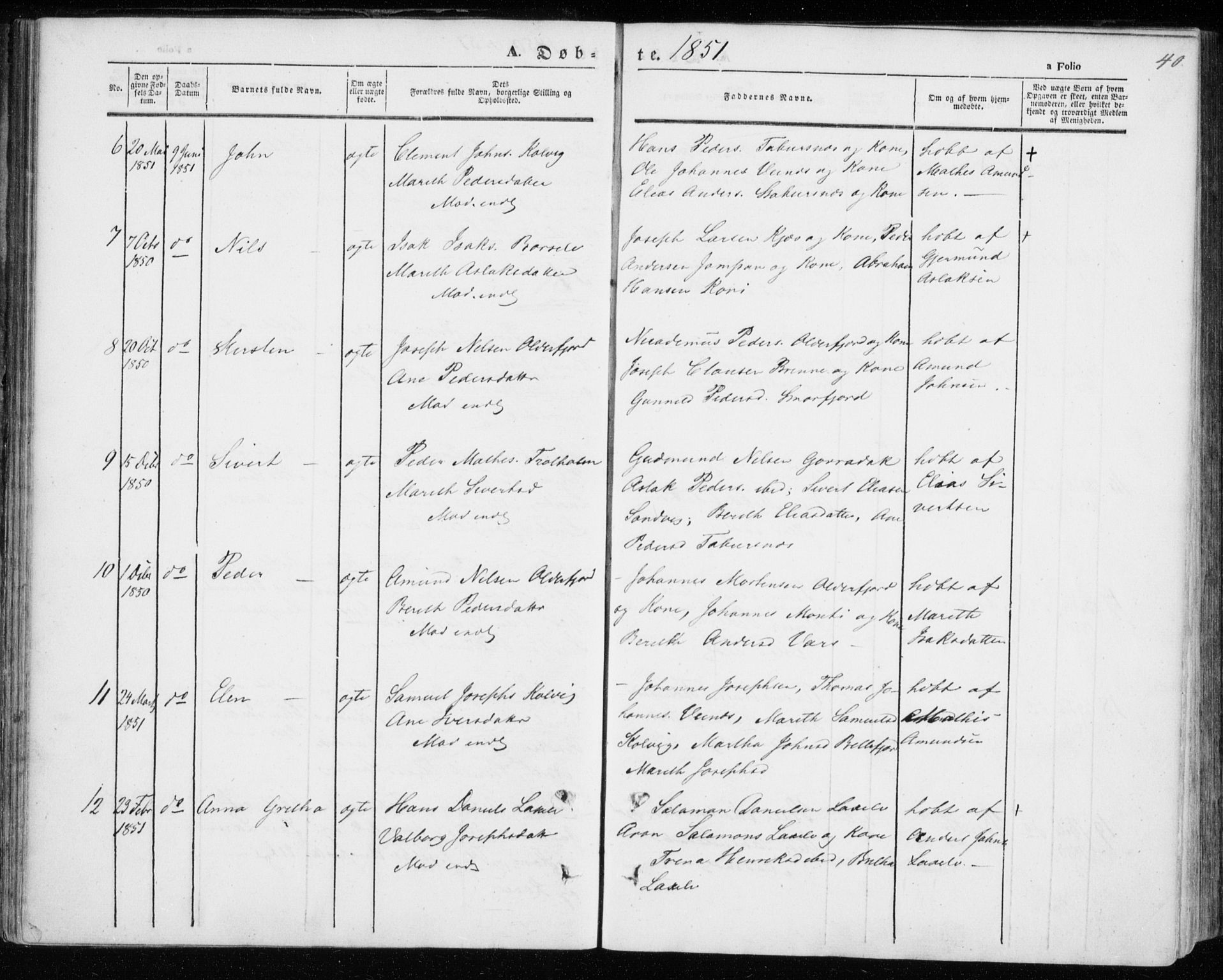 Kistrand/Porsanger sokneprestembete, SATØ/S-1351/H/Ha/L0004.kirke: Parish register (official) no. 4, 1843-1860, p. 40
