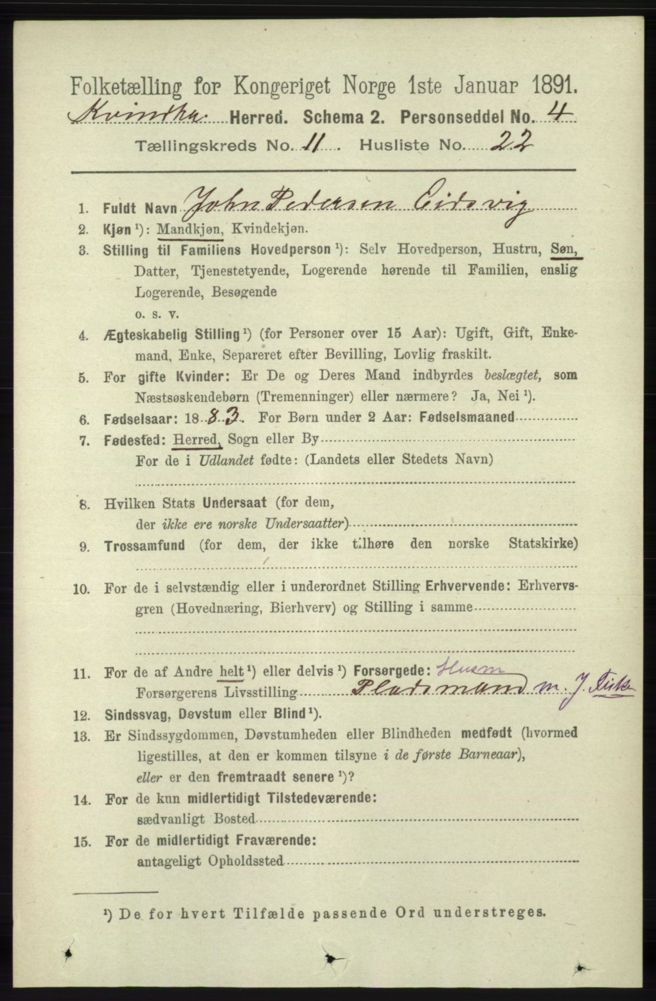 RA, 1891 census for 1224 Kvinnherad, 1891, p. 3915