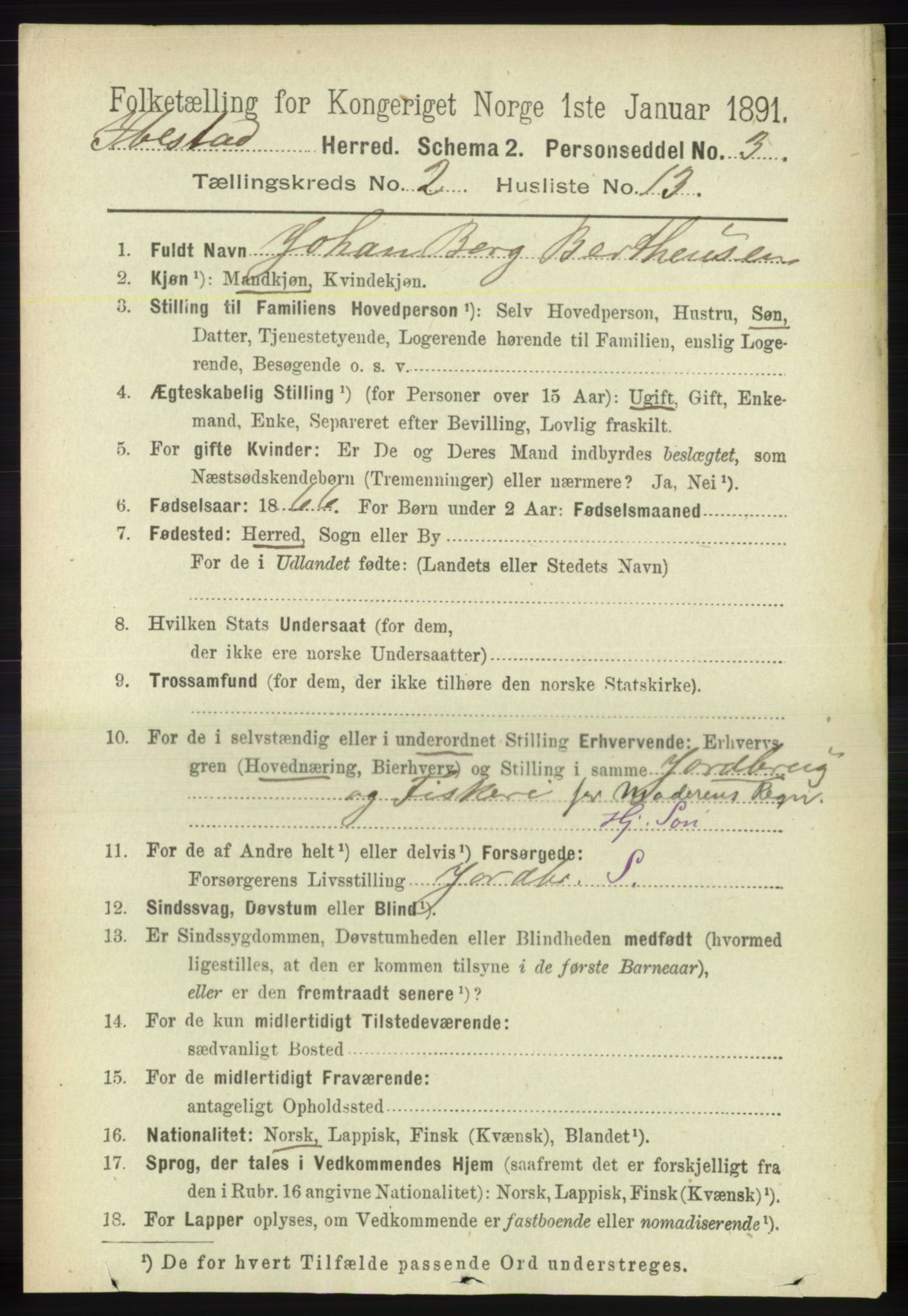 RA, 1891 census for 1917 Ibestad, 1891, p. 889