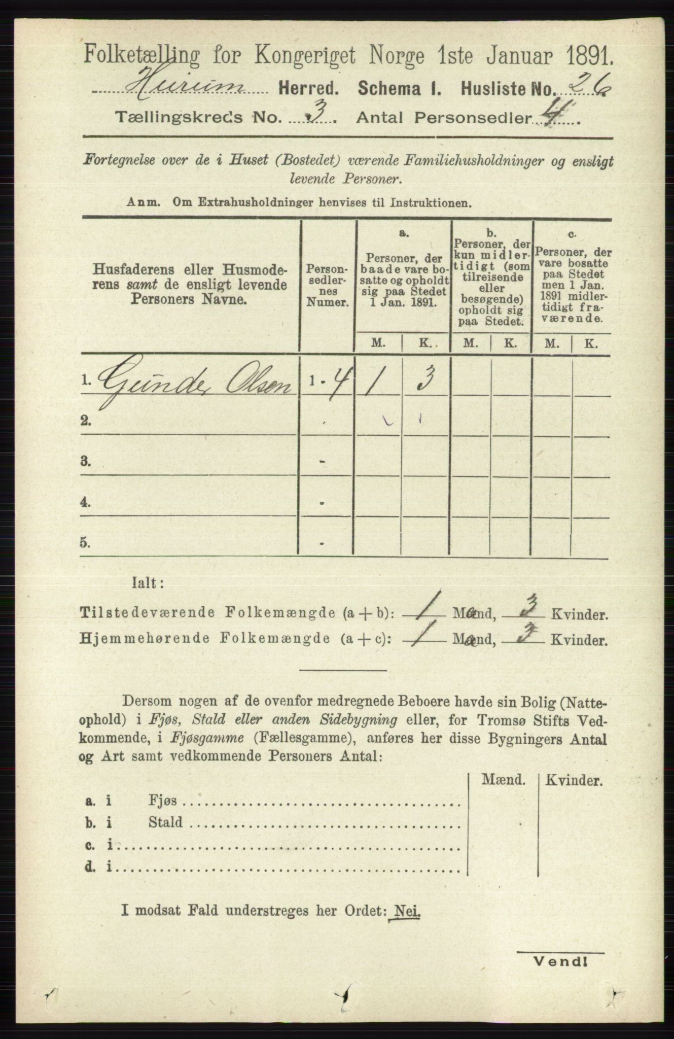 RA, 1891 census for 0628 Hurum, 1891, p. 945