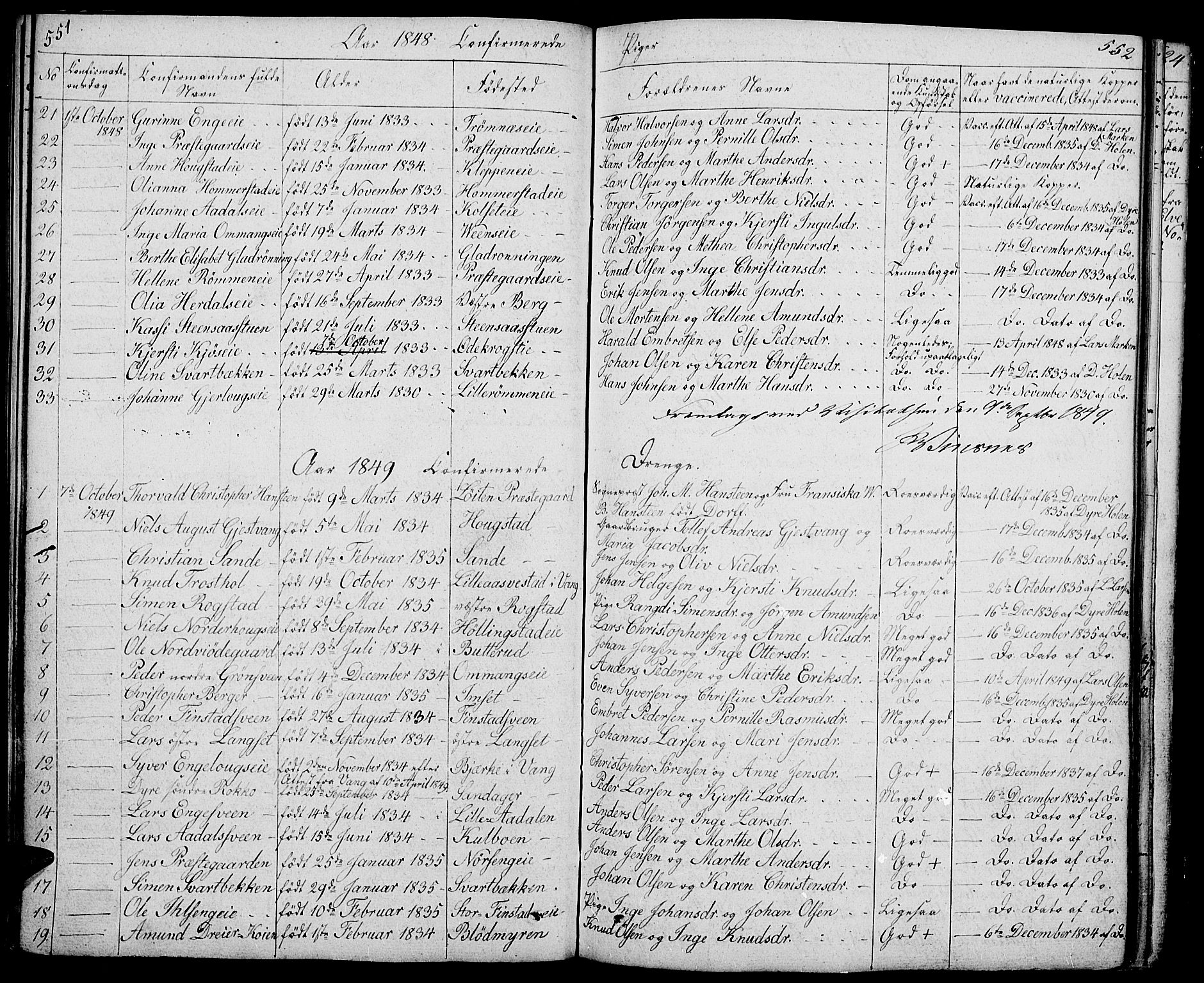 Løten prestekontor, AV/SAH-PREST-022/L/La/L0002: Parish register (copy) no. 2, 1832-1850, p. 551-552