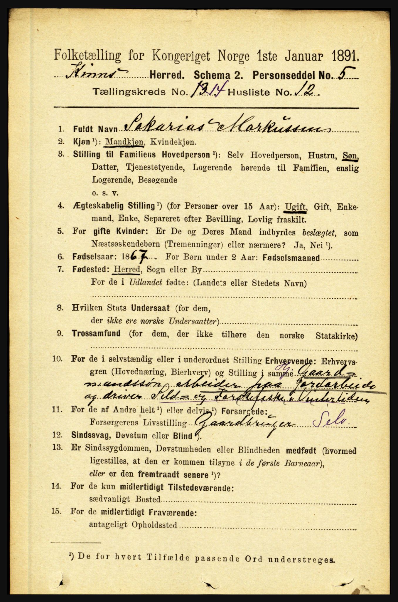 RA, 1891 census for 1437 Kinn, 1891, p. 5508